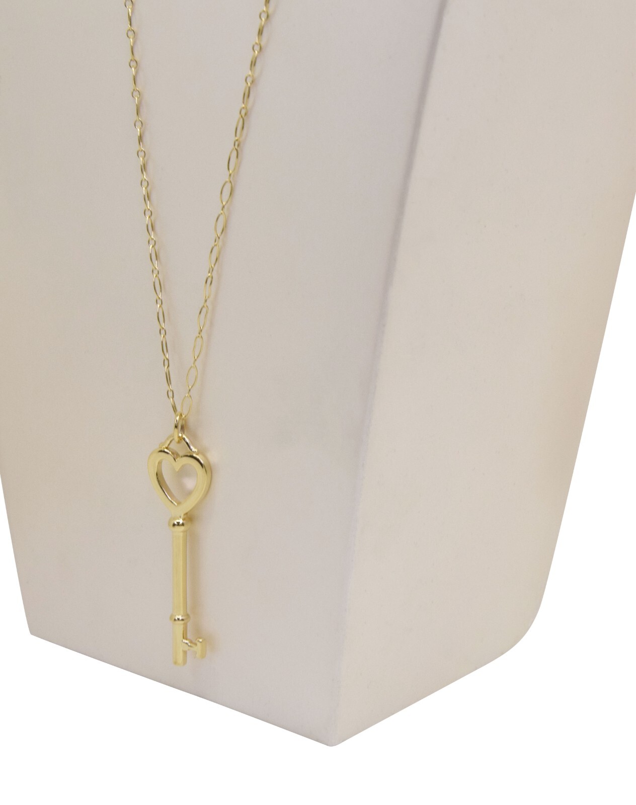Tiffany & Co. Heart Key 18k Yellow Gold Pendant Long Chain Necklace 31"