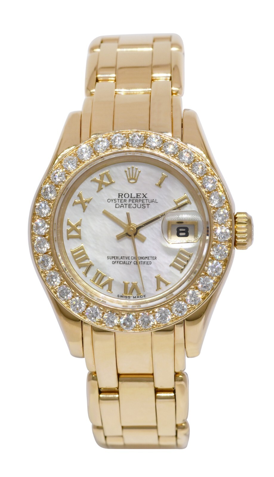 Rolex Datejust Pearlmaster 18k Yellow Gold MOP Diamond Ladies 29mm Watch W 69328