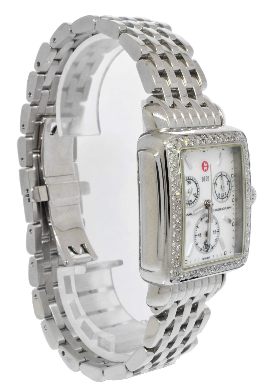 Michele Deco Diamond Chronograph Steel MOP Ladies 33mm Quartz Watch 71-6000