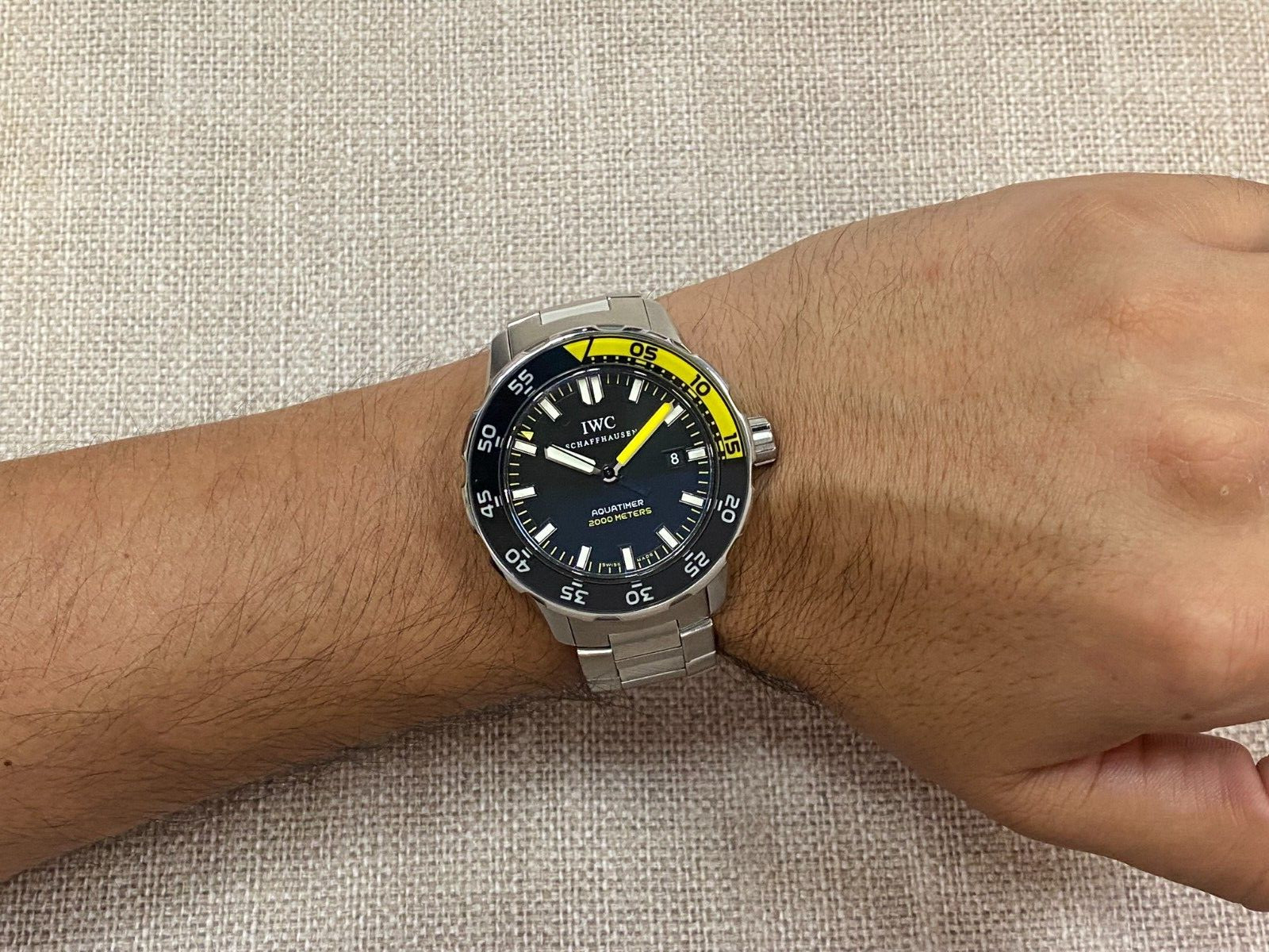 IWC Aquatimer 2000 Steel Black/Yellow Mens 44mm Watch 3568 IW356801