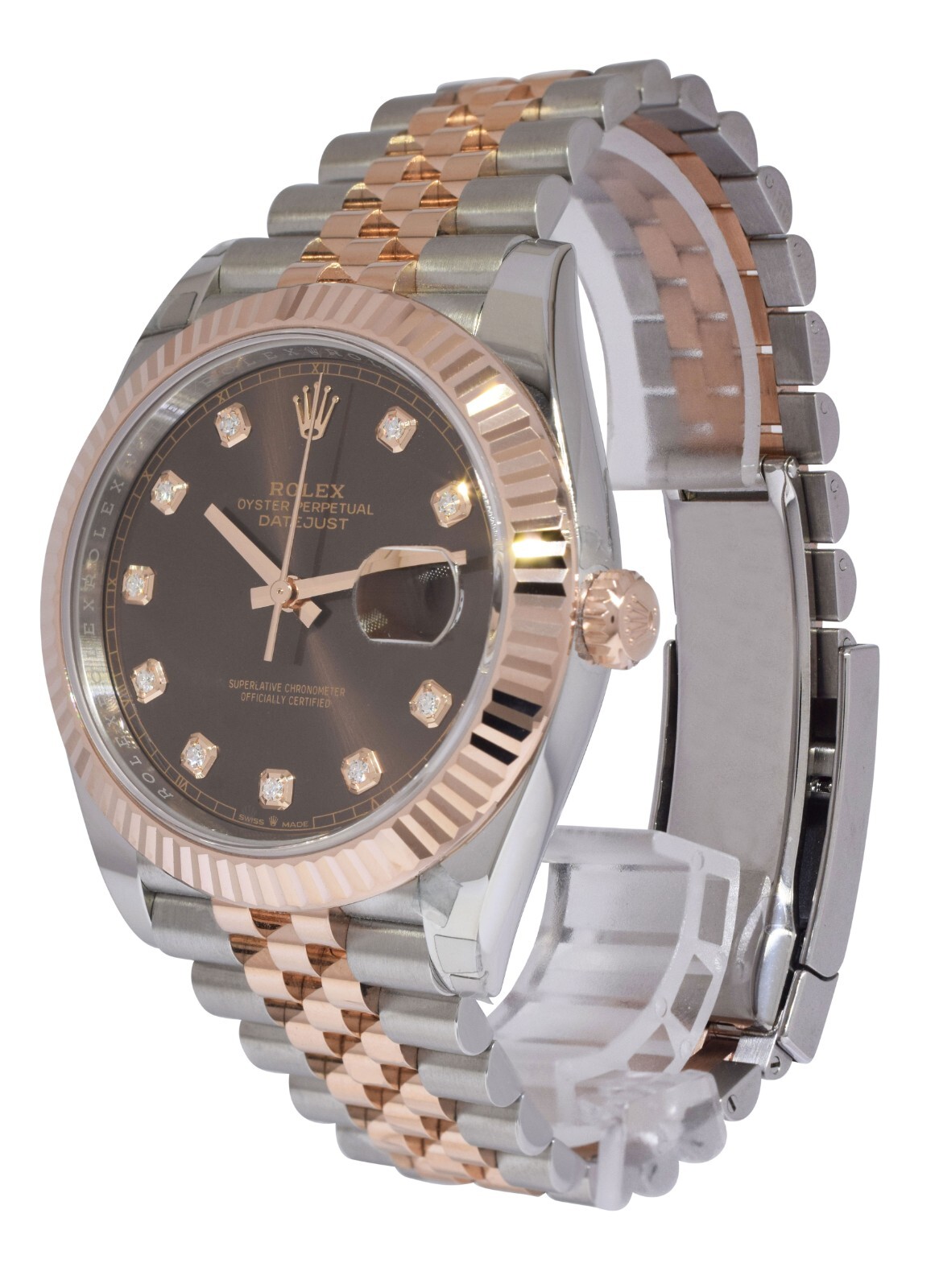 NOS Rolex Datejust 41 18k Rose Gold/Steel Chocolate Diamond Watch B/P '24 126331
