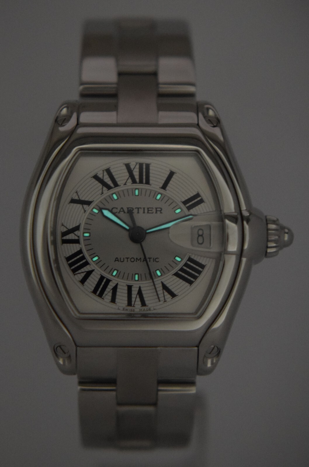Cartier Roadster Stainless Steel Silver Roman Dial Mens Automatic Watch 2510