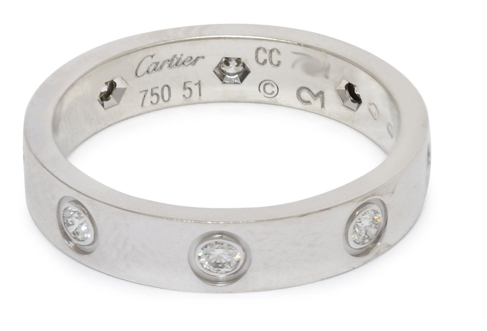 Cartier Love Ring 8 Diamonds 18k White Gold Small Band Size 51 B4050651 Cartier Love Ring 8 Diamonds 18k White Gold Small Band Size 51 B4050651