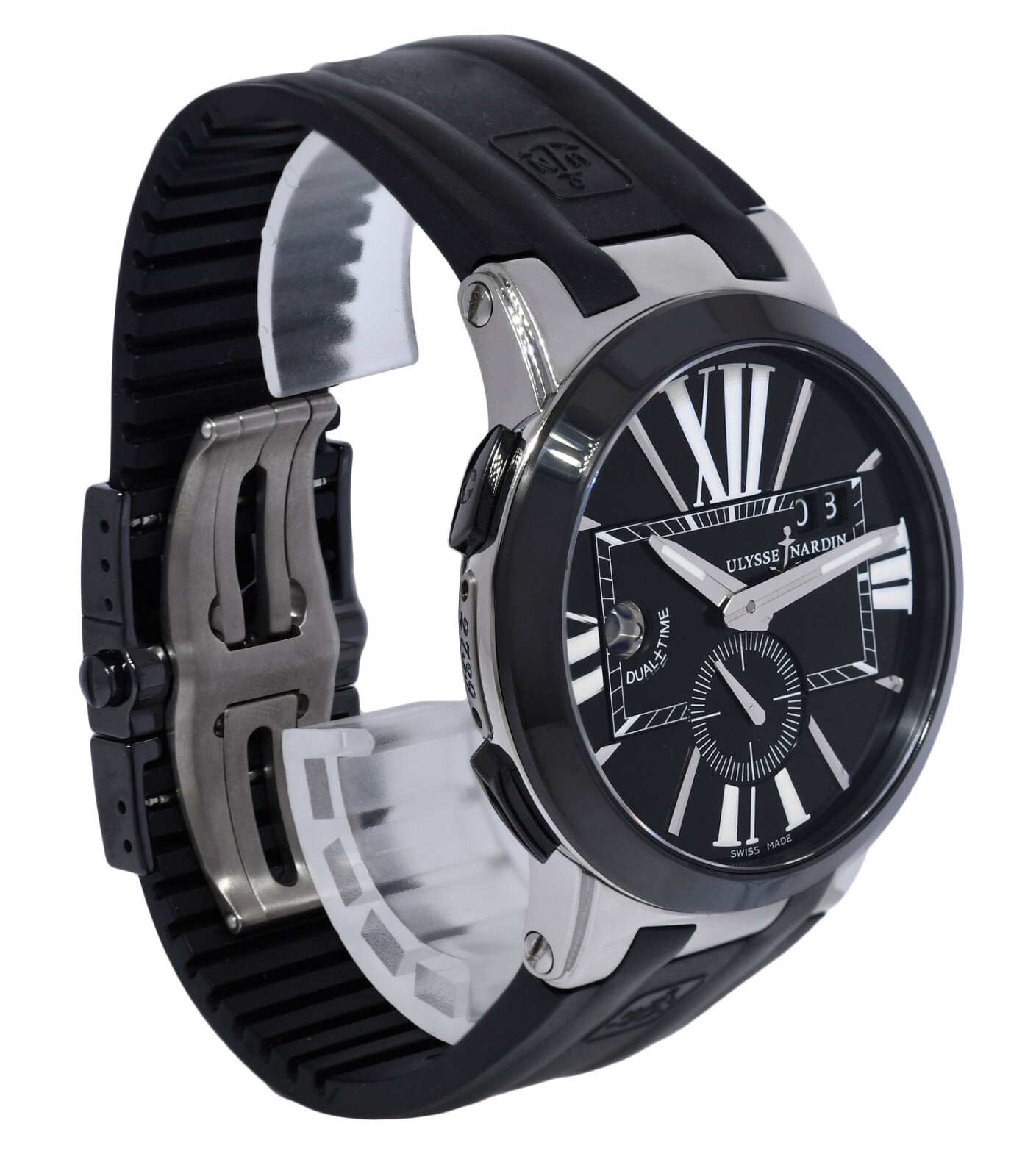 Ulysse Nardin Executive Dual Time Steel & Ceramic Mens 43mm Watch B/P 243-00