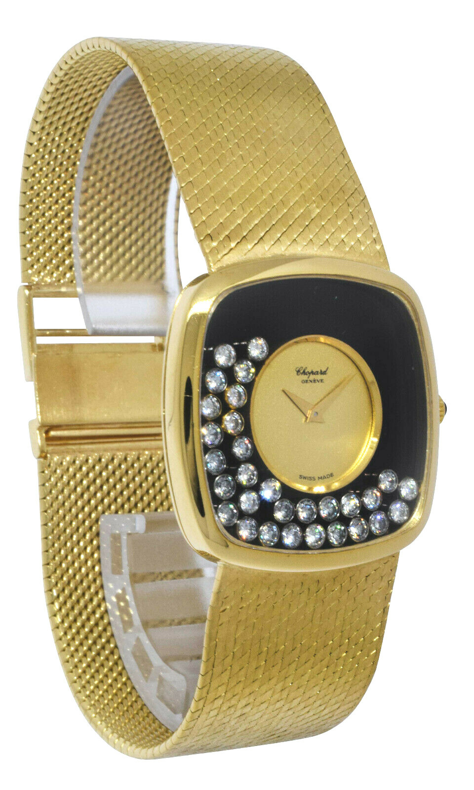 Chopard Happy Diamond 18k Yellow Gold Black Onyx Dial 32mm Manual Watch 2106