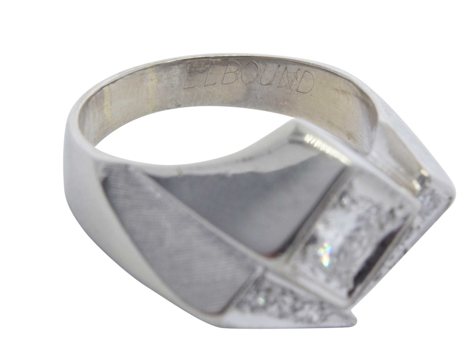 Mens Abstract Ring 14k White Gold & Diamond 9.75
