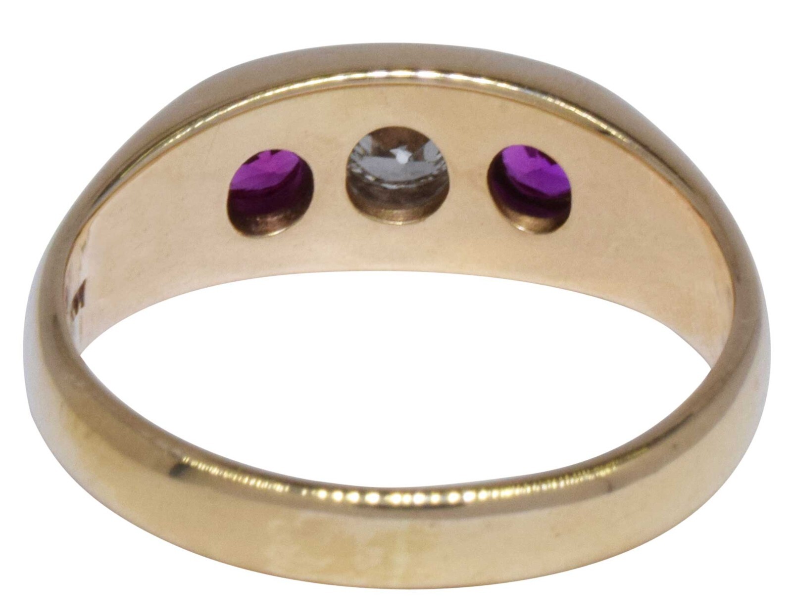 14K Yellow Gold Round Mine Cut Diamond & Ruby Ring Size 10
