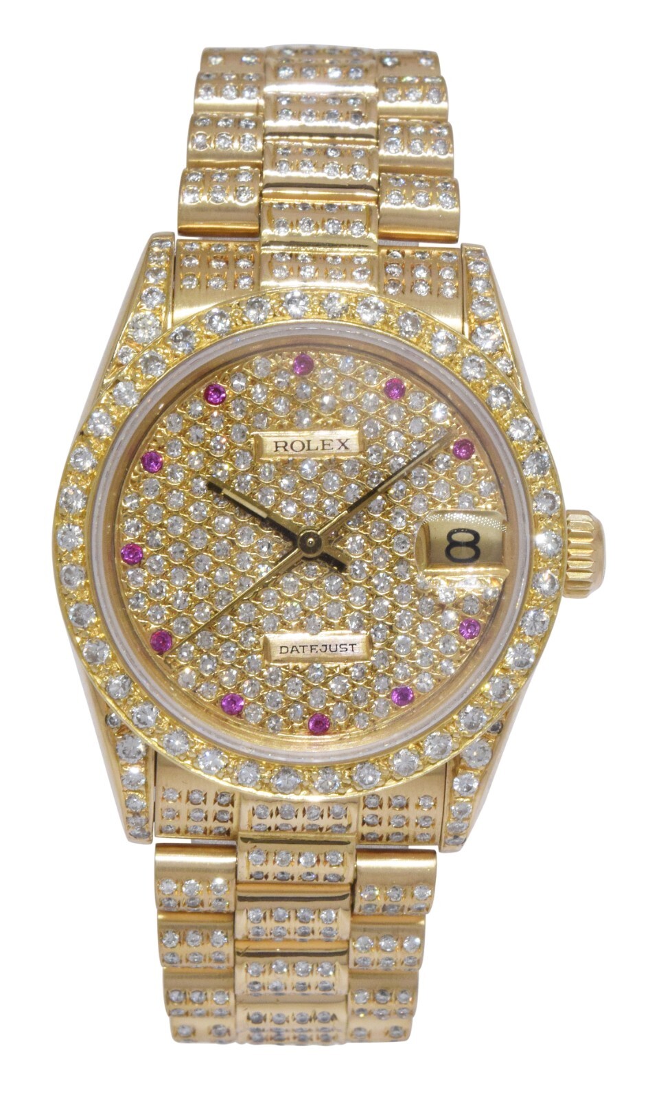 Rolex Datejust President 18k Yellow Gold Diamond Iced Out Ruby 31mm Watch 68278