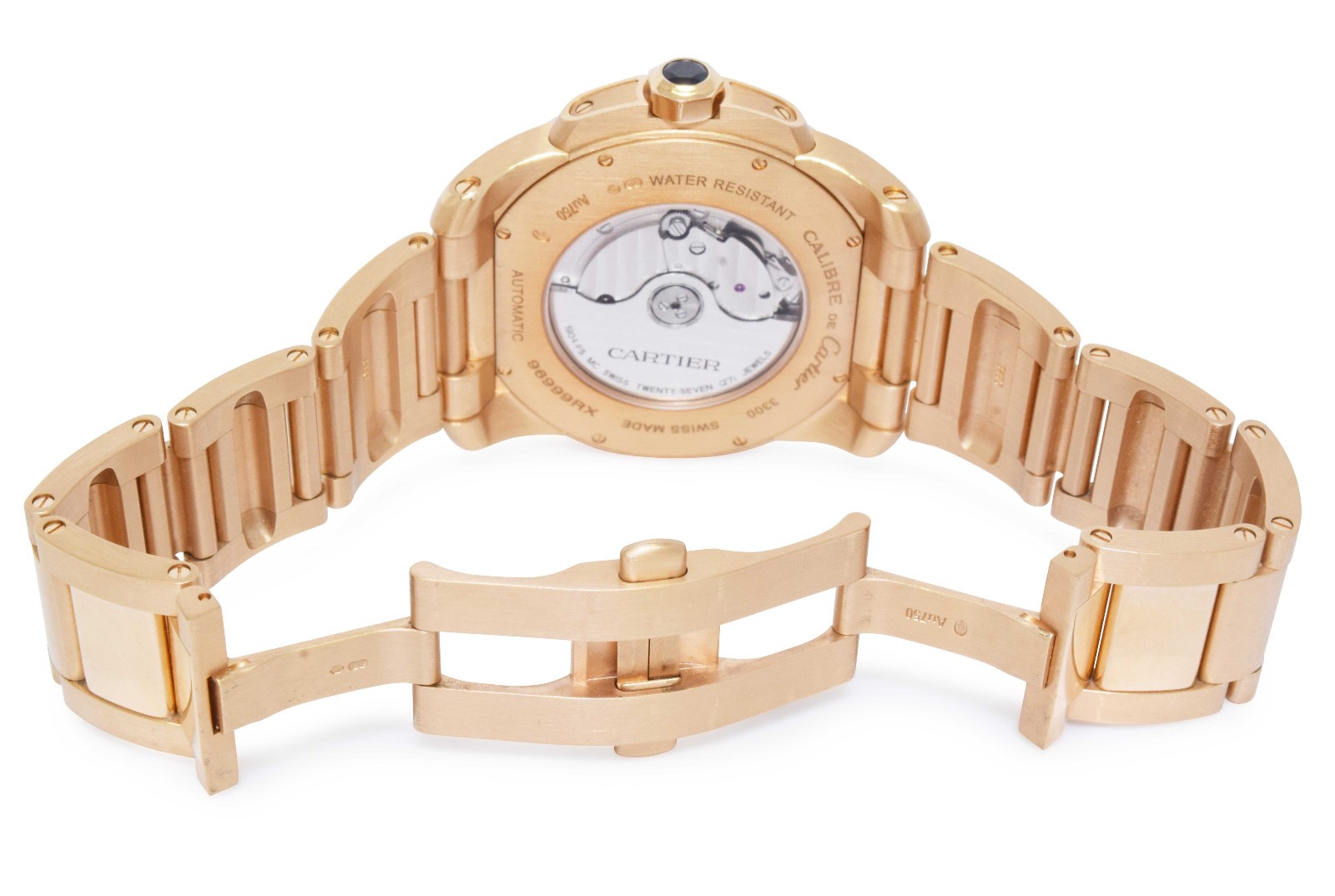 Cartier Calibre 18k Rose Gold Silver Dial Mens 42mm Watch +Box W7100018 3300