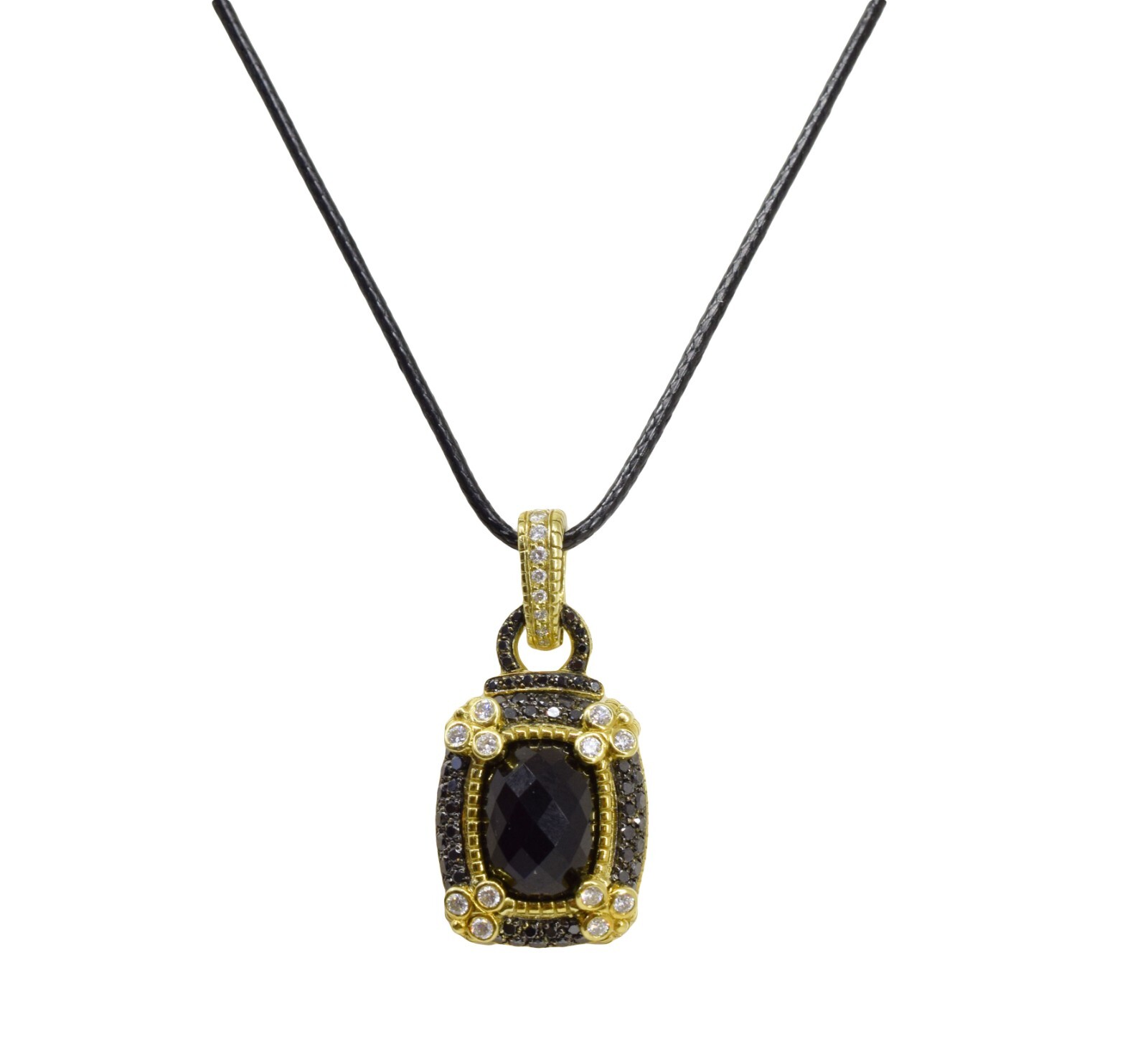 Judith Ripka 18k Yellow Gold Onyx Black & White Diamond Pendant