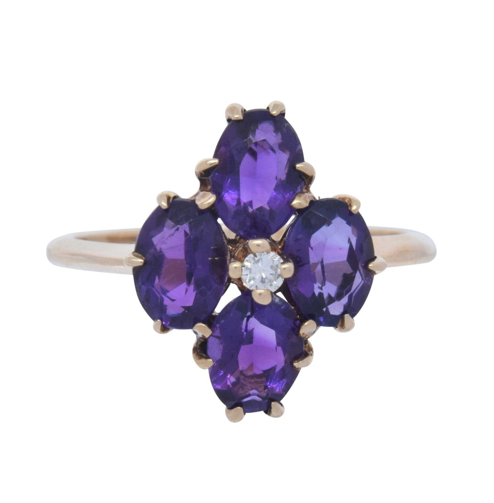 Ladies 14k Yellow Gold Diamond & Amethyst Ring 9.5