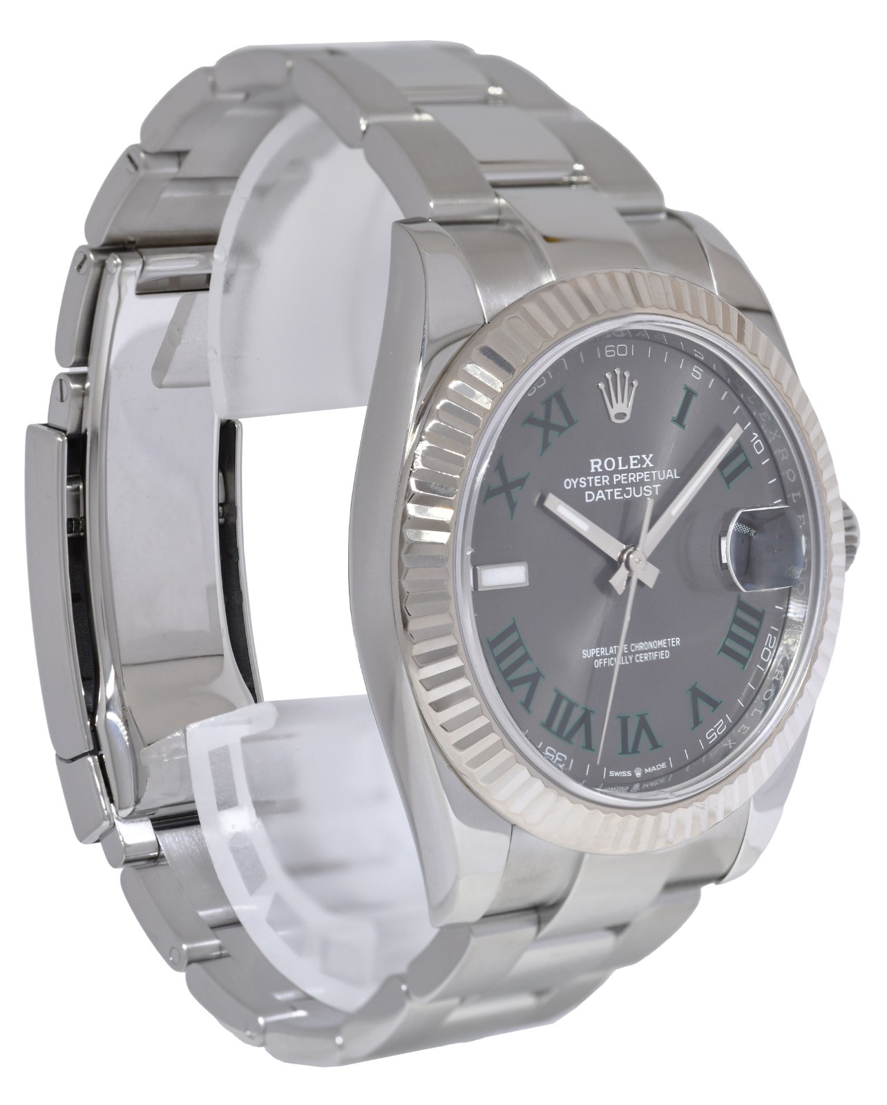 Rolex Datejust 41 Steel & 18k White Gold Wimbledon Dial Oyster Watch 126334