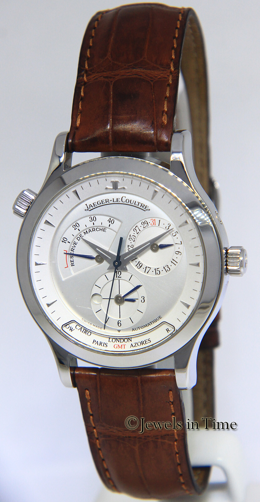 Jaeger LeCoultre Master Control Geographic Steel Mens Watch B/P 142.8.92