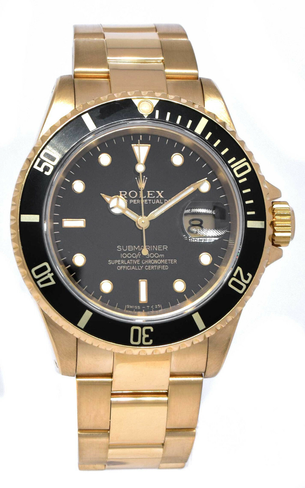 Rolex Submariner 18k Yellow Gold Black Dial/Bezel Mens 40mm Watch/ Box X 16618