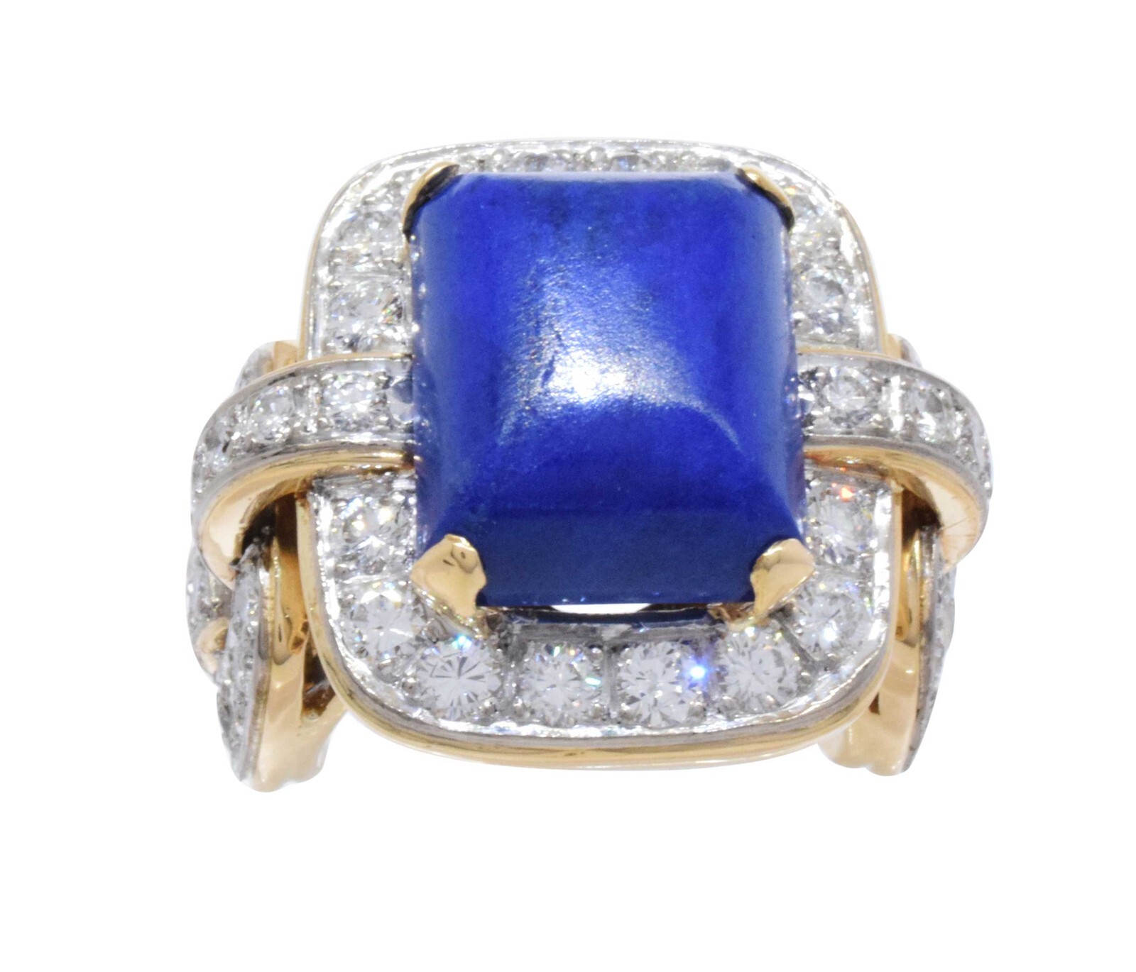 18k Yellow Gold Rectangular Sodalite & Ring 3.25ct Diamond Ring Size 5.75