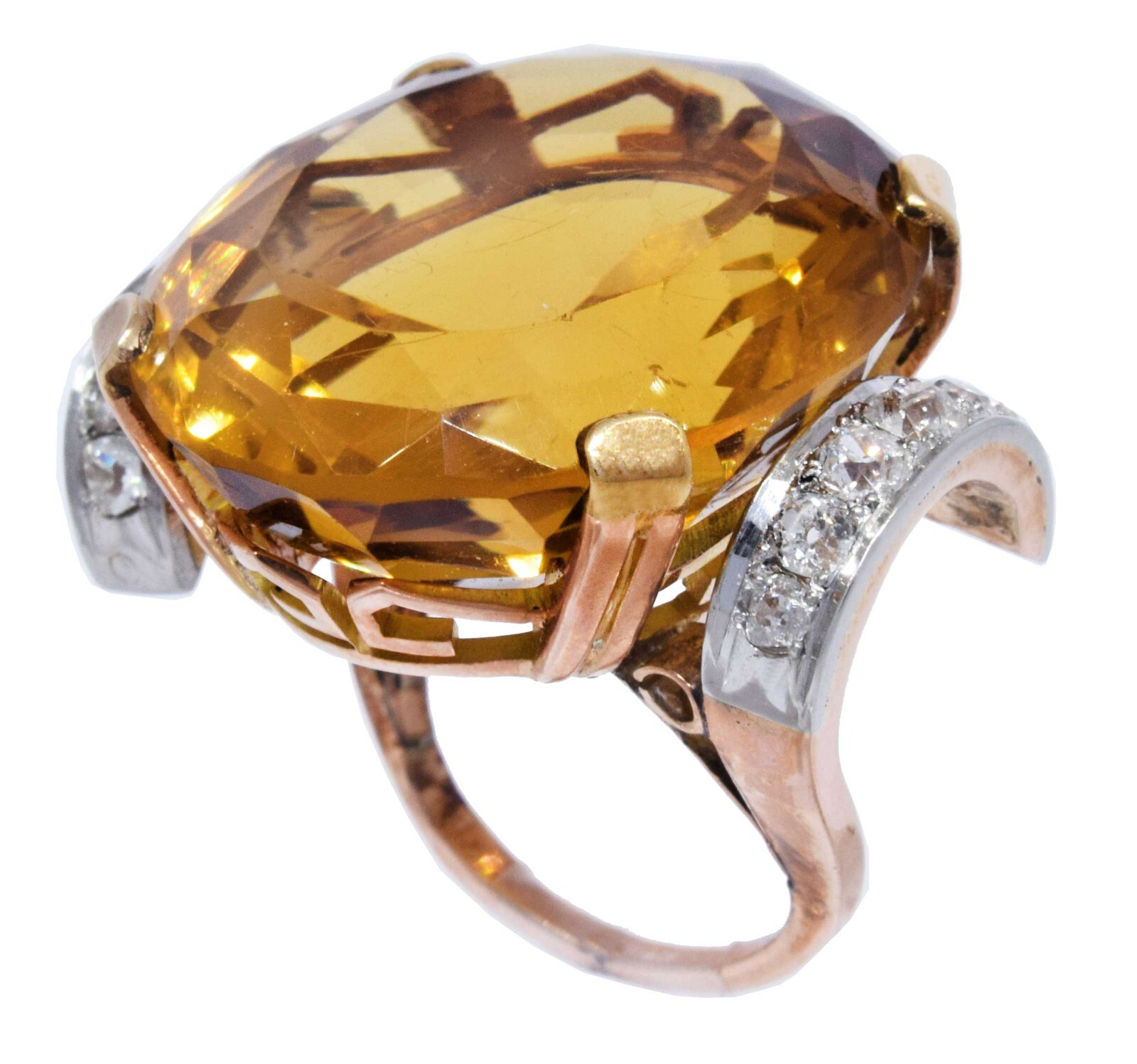 42.00ct Large Citrine & 1.00ct Diamond Ring in 14k Rose Gold 3.5