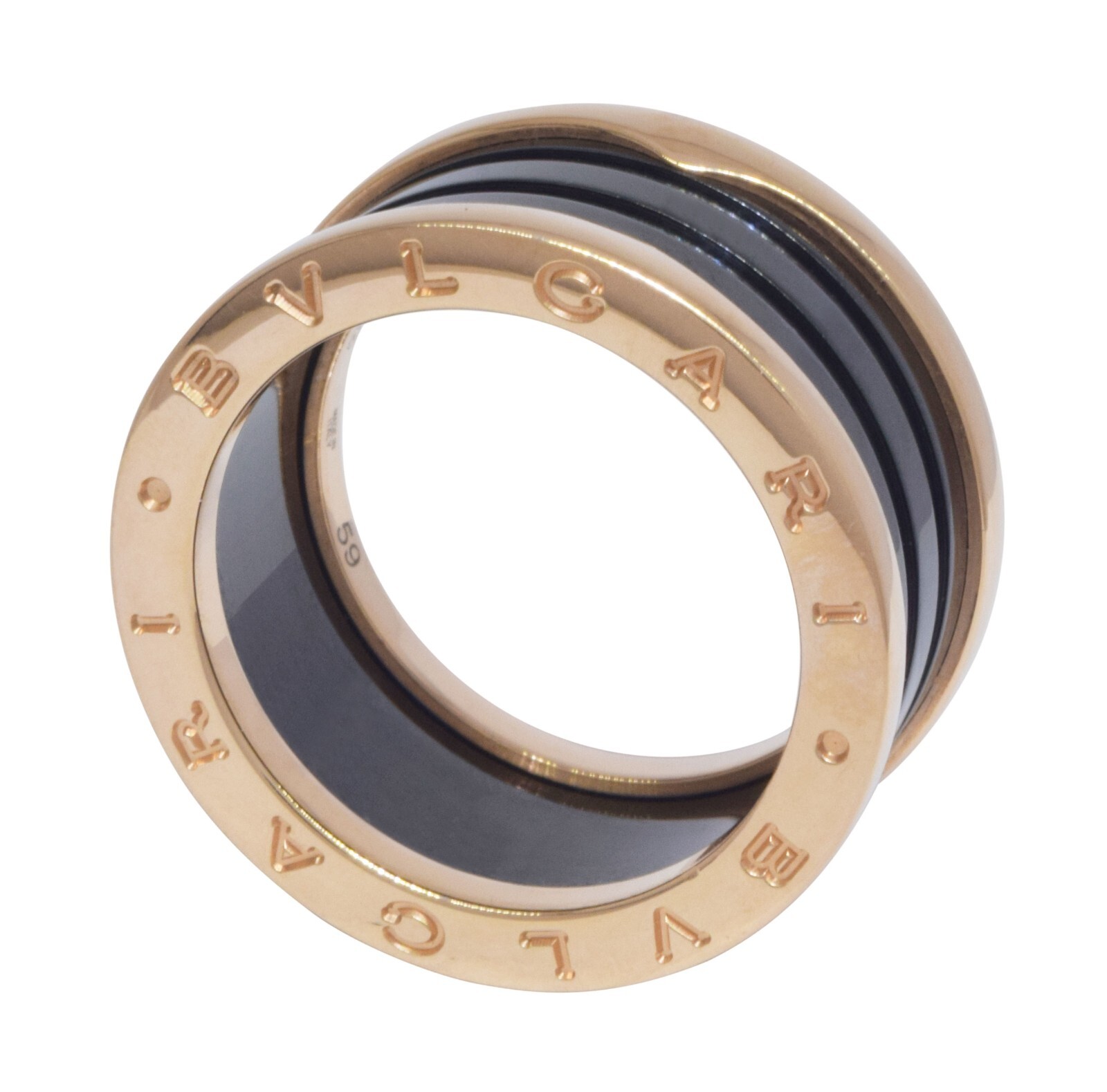 Bvlgari B.Zero1 18k Rose Gold & Black Ceramic Four Band Ring Size 59 B/P 345857