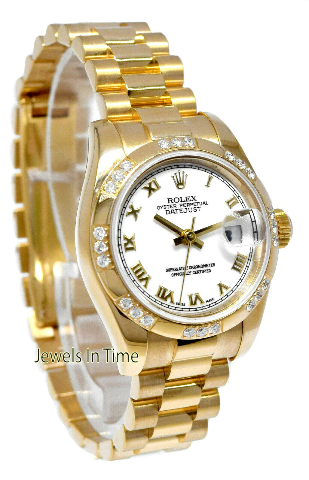 Rolex Datejust President 18k YG White Roman w/Diamonds Ladies 26mm Watch 179368 Rolex Datejust President 18k YG White Roman w/Diamonds Ladies 26mm Watch 179368