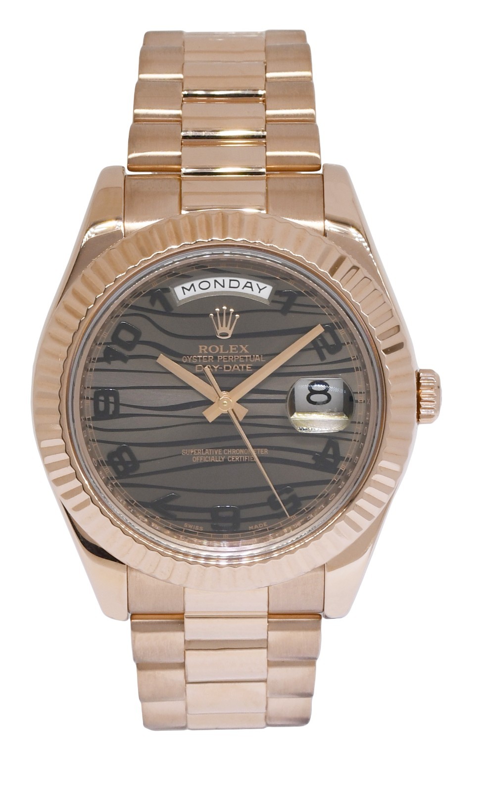Rolex Day-Date II President 18k Rose Gold Bronze Wave Dial 41mm Watch V 218235