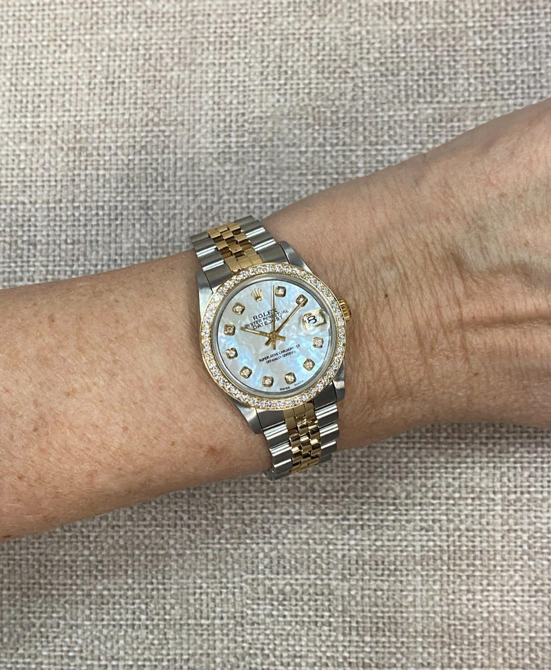 Rolex Datejust 18k Yellow Gold/Steel MOP Diamond Dial/Bezel 31mm Watch S 68273