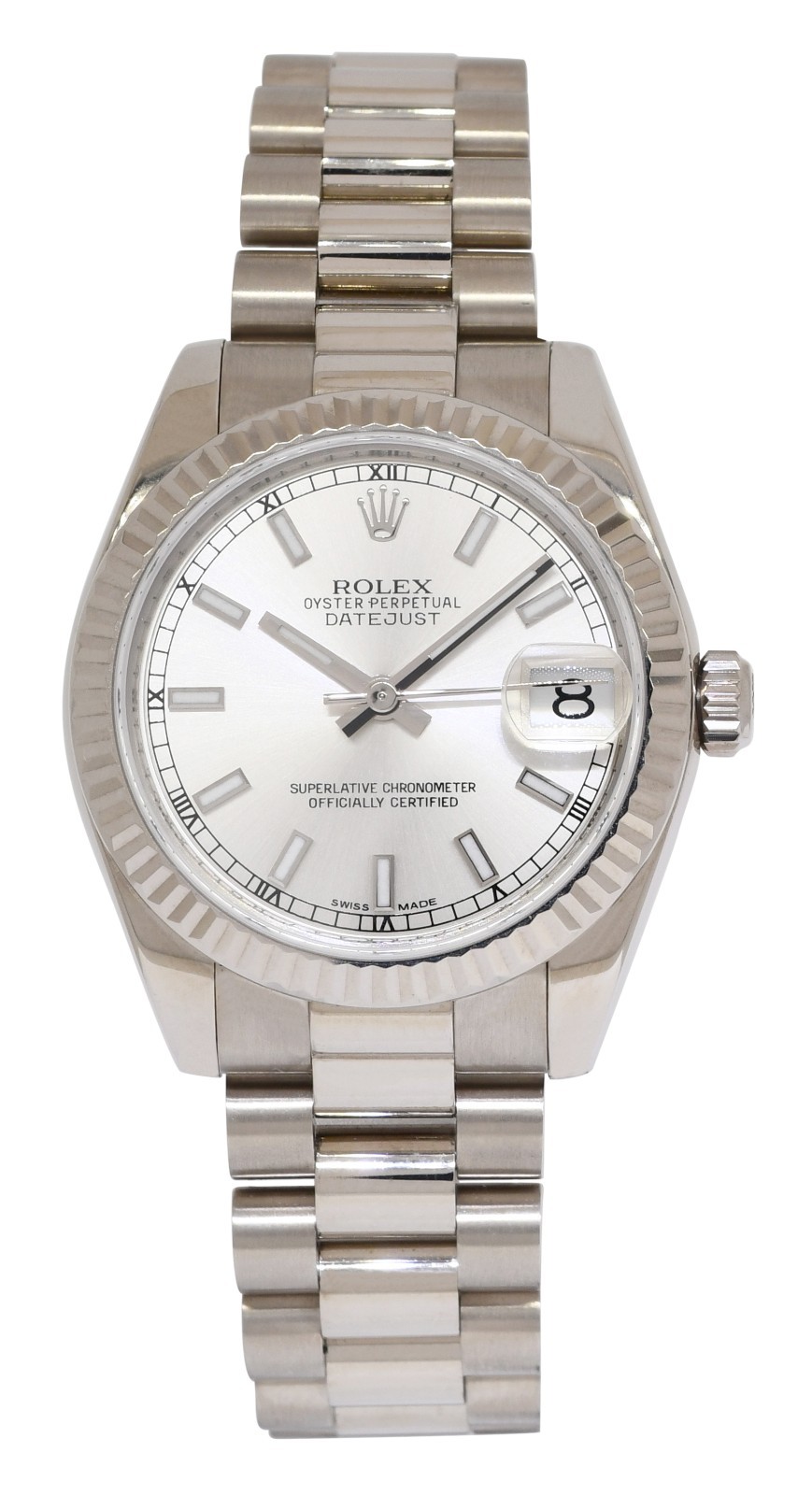 Rolex Datejust 31 President 18k White Gold Silver Dial Watch +Card '22 178279