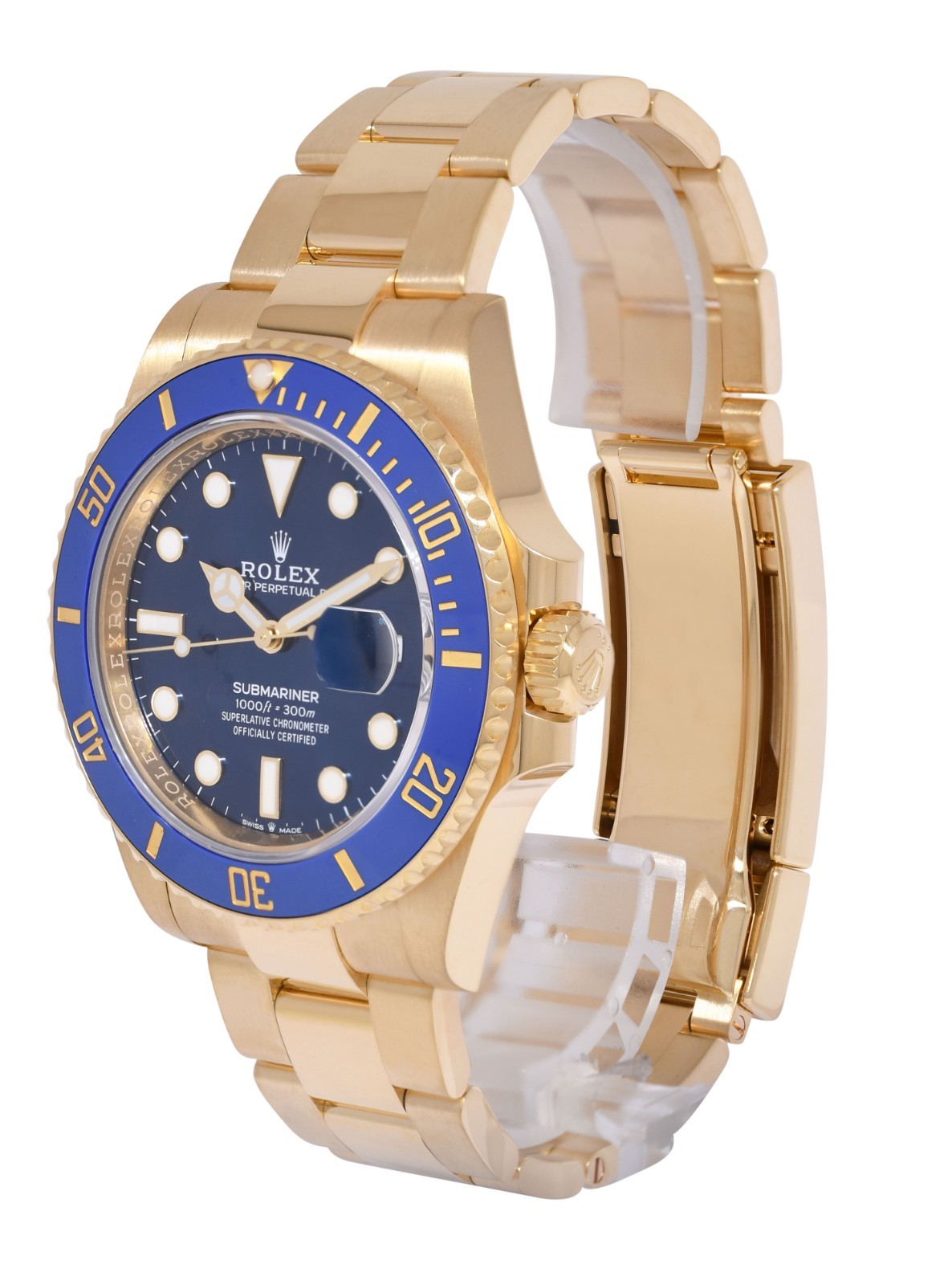 Rolex Submariner Date 18k Yellow Gold Blue Ceramic 41mm Watch 126618 LB