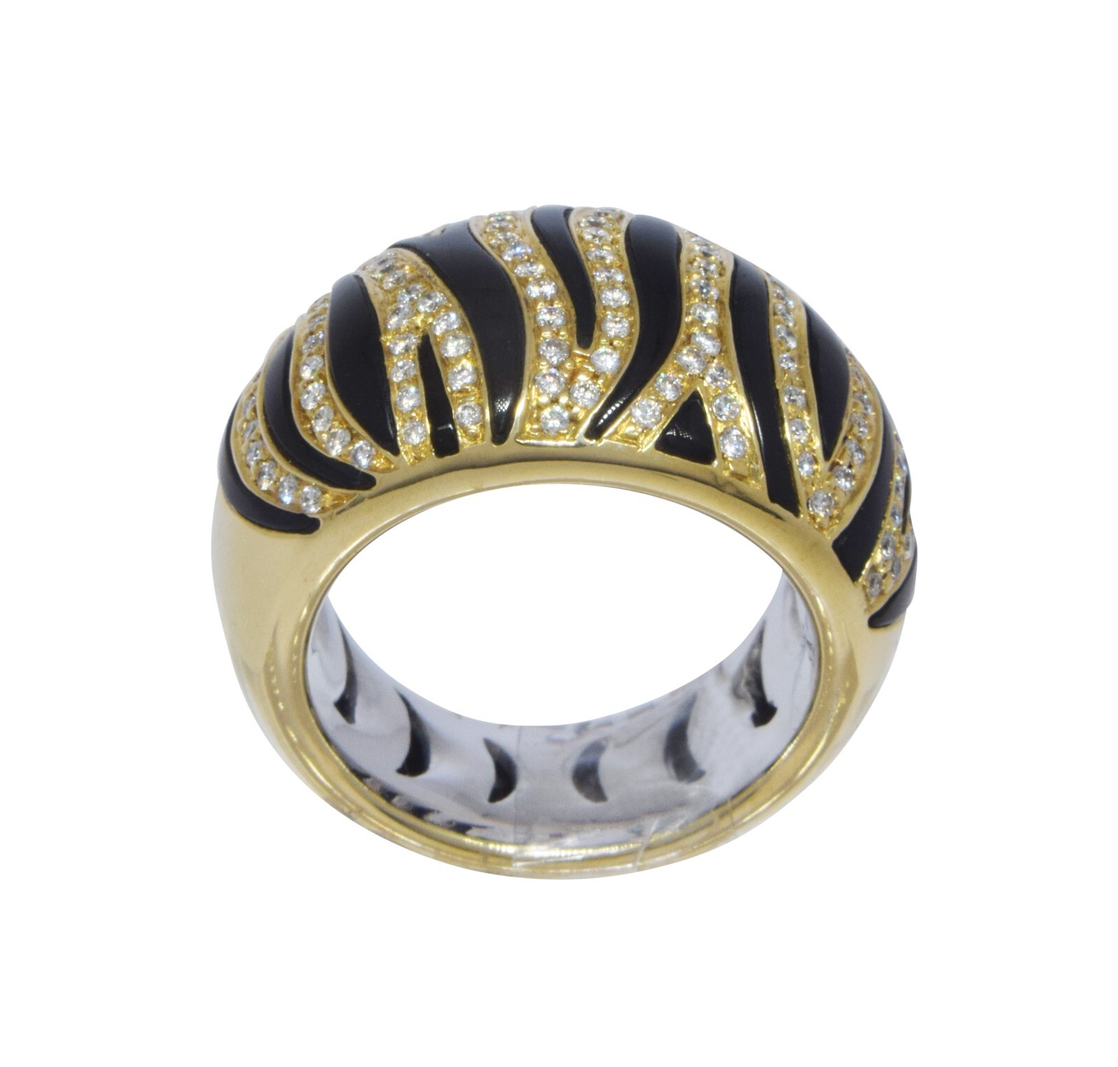 Roberto Coin 18k Yellow Gold Diamond & Black Enamel Ring Size 6 / 51 EU