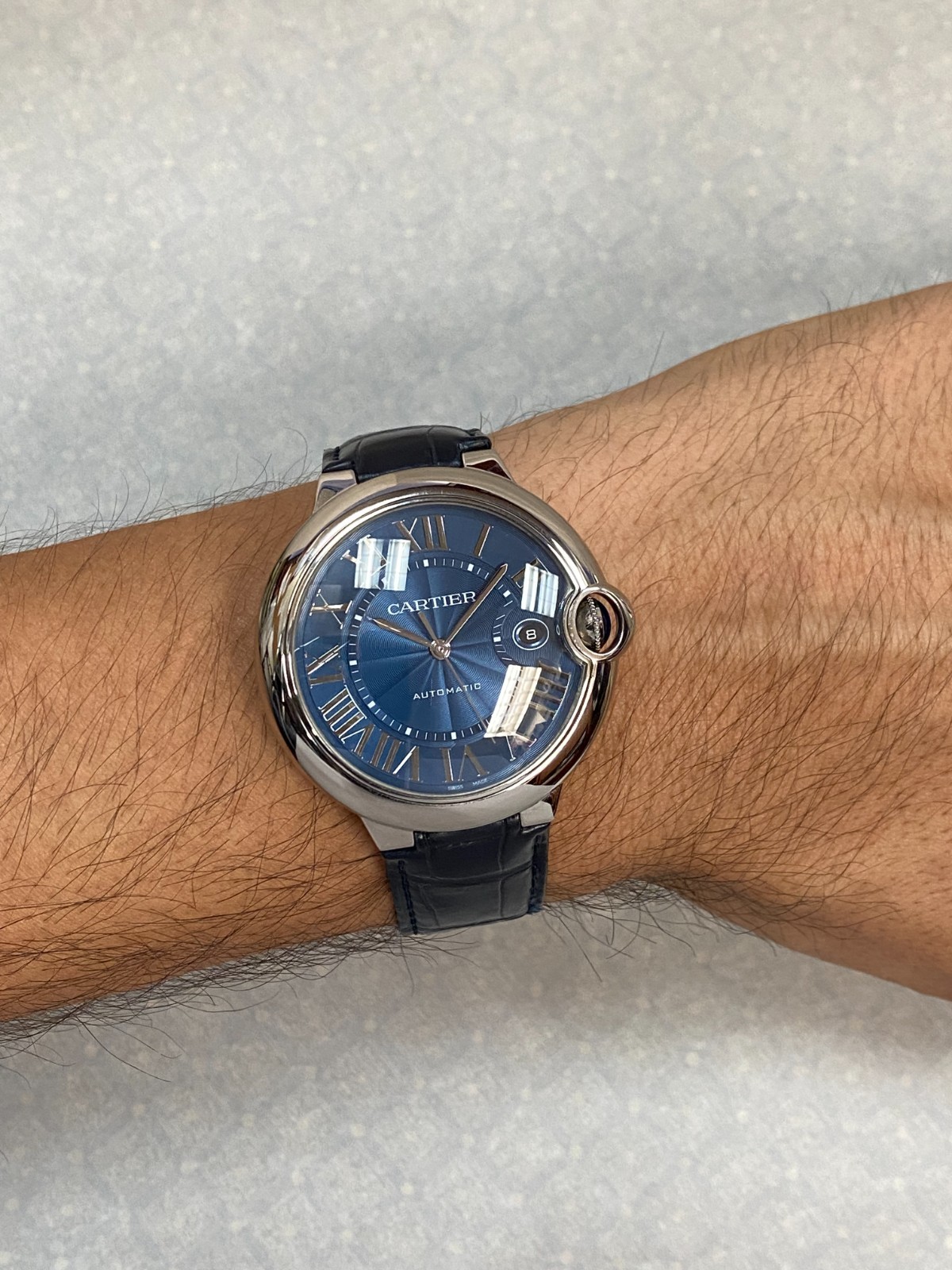 Cartier Ballon Bleu 42mm Steel Blue Dial Mens Automatic Watch WSBB0027 3765