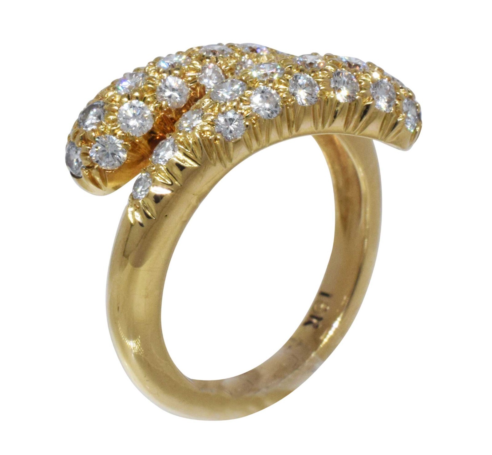0.65ct Pave Diamond Bypass 18k Yellow Gold Ladies Ring Size 3.5