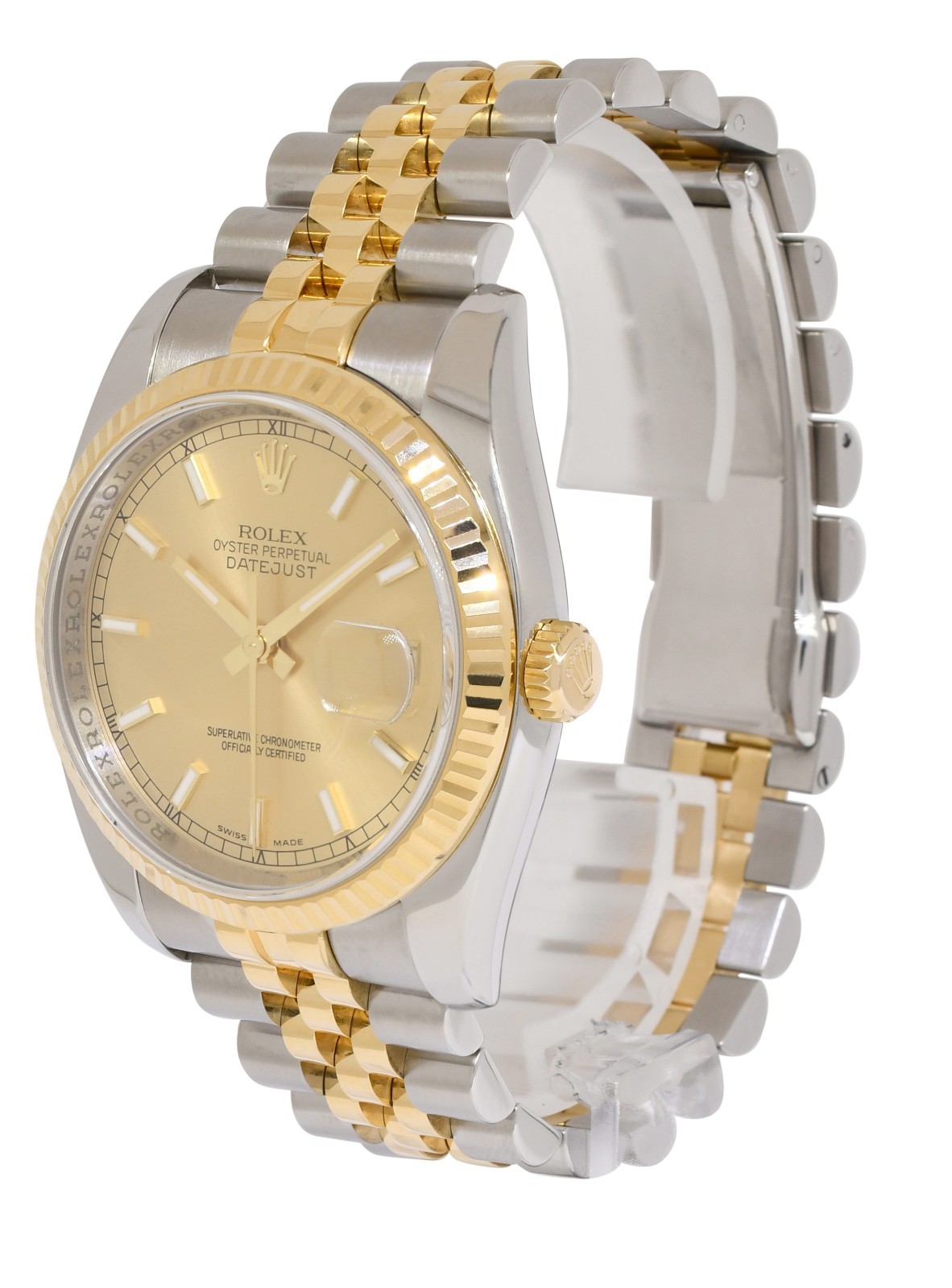 Rolex Datejust 18k Yellow Gold/Steel Champagne Dial Mens 36mm Watch M 116233