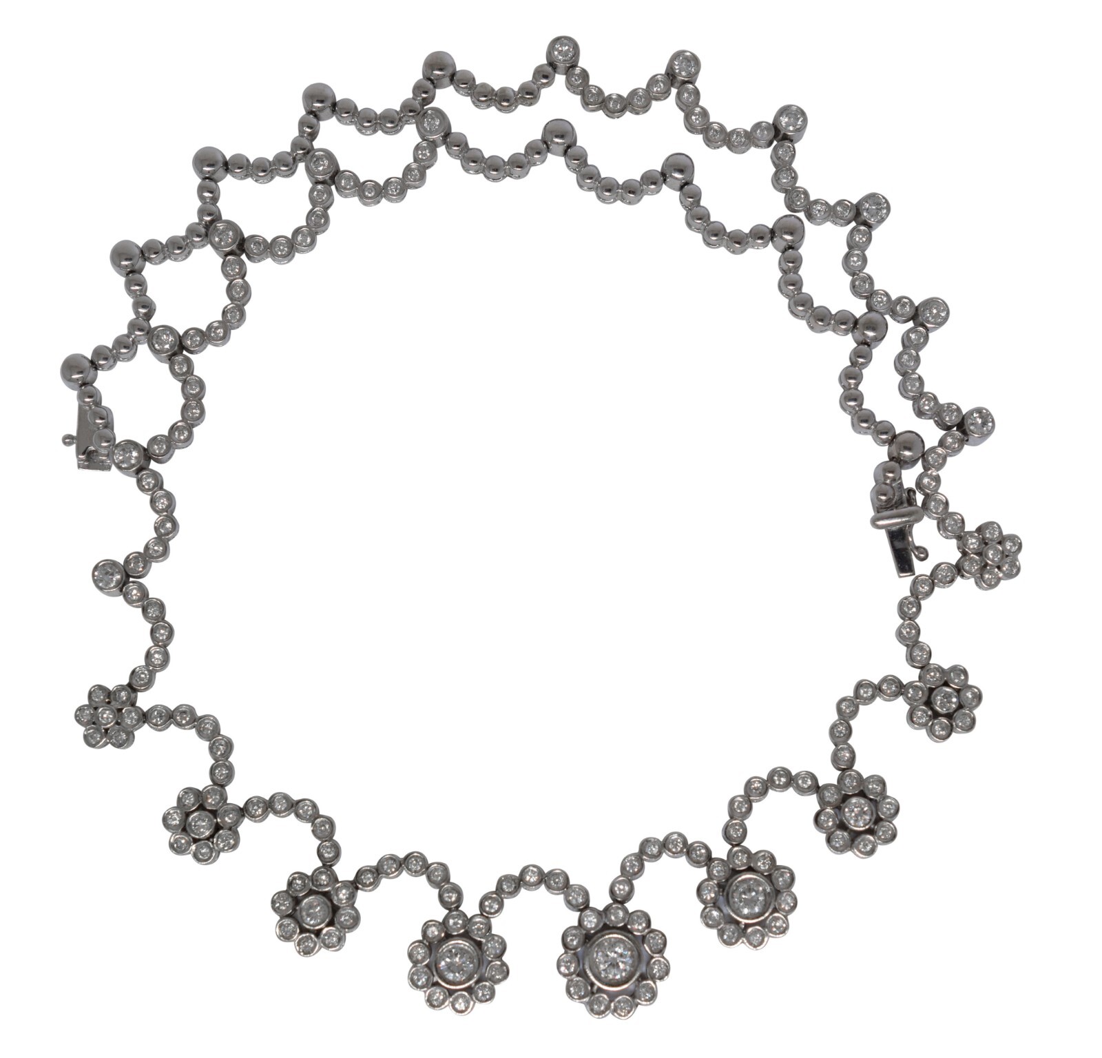 7.58 ct Diamond Flowers Motif 14k White Gold Necklace & Earrings Set