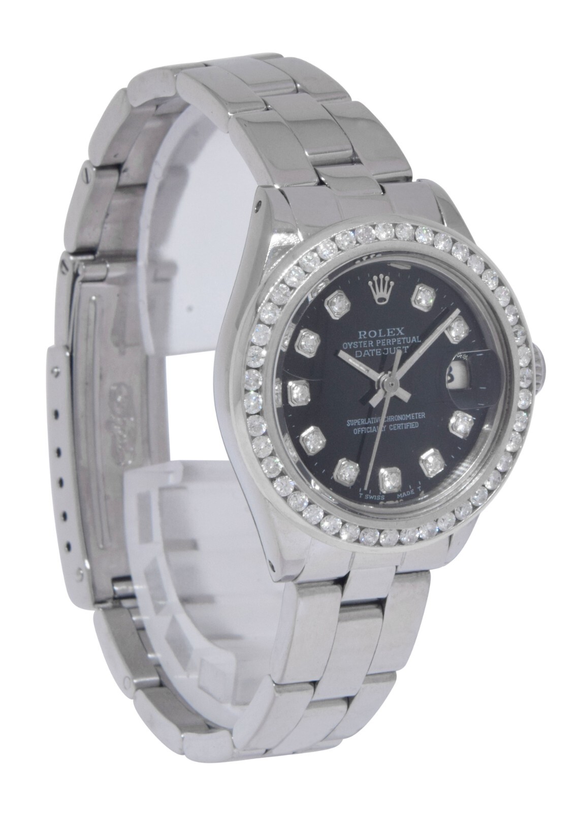 Rolex Datejust Steel Black Diamond Dial/Bezel Ladies 26mm Vintage Watch '73 6919