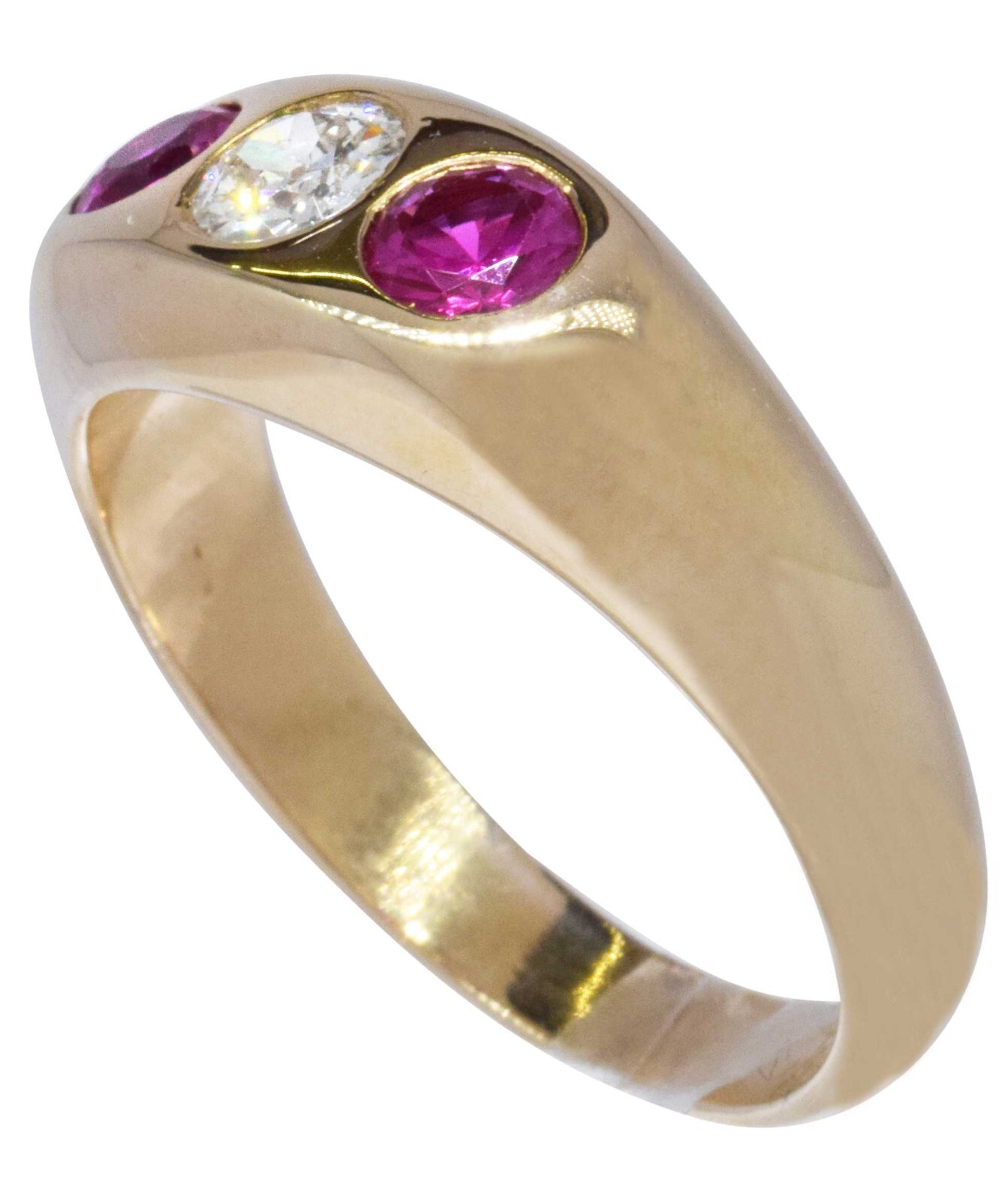 14K Yellow Gold Round Mine Cut Diamond & Ruby Ring Size 10