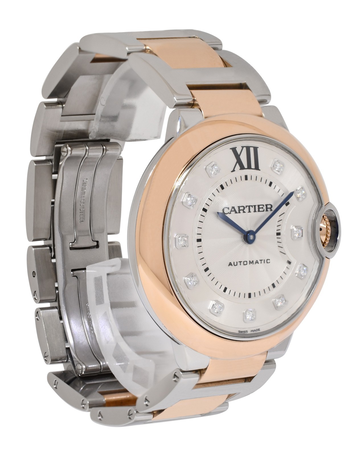 Cartier Ballon Bleu 36mm Rose Gold/Steel Diamond Automatic Watch W3BB0013 3754
