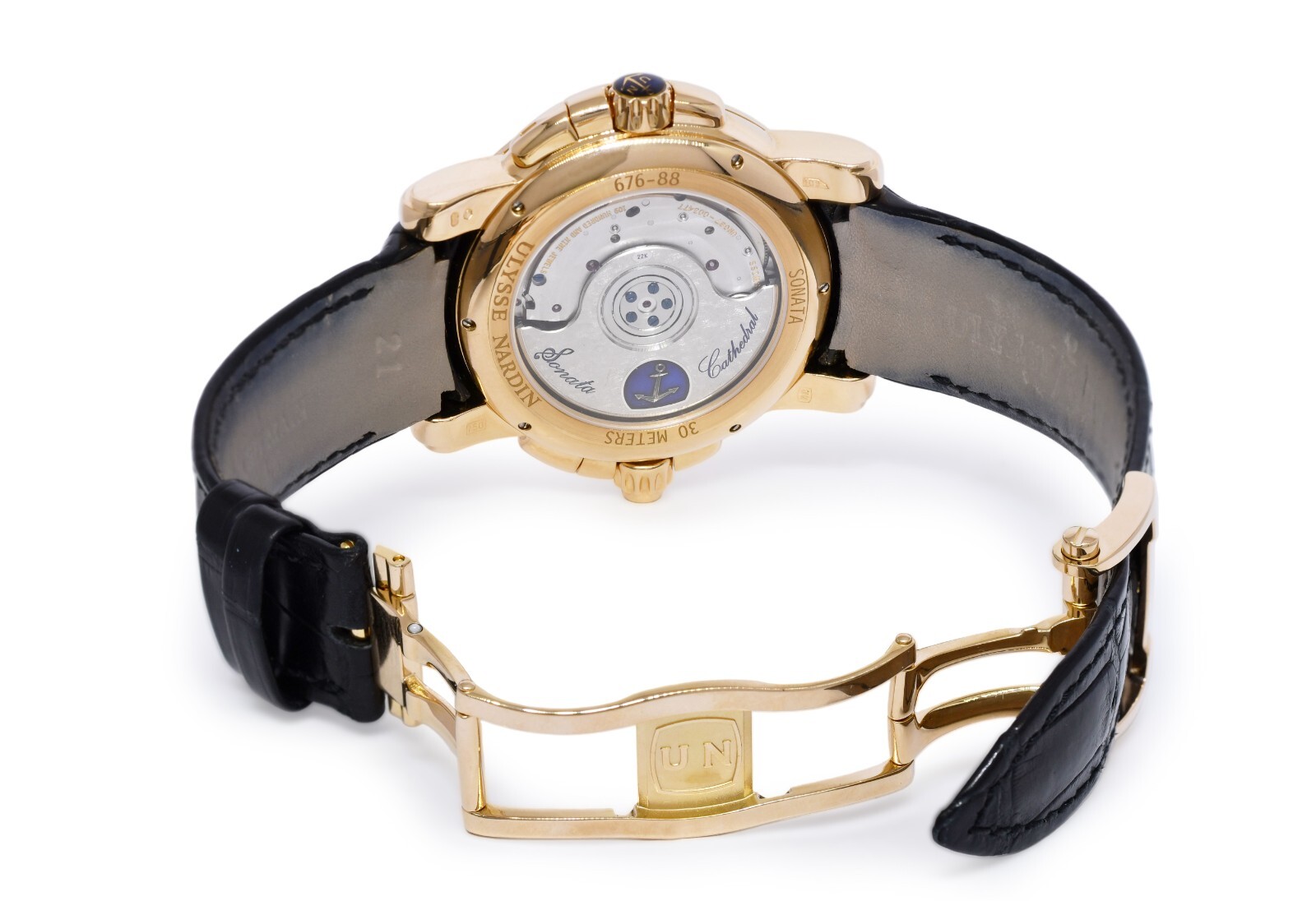Ulysse Nardin Sonata Cathedral 18k Rose Gold Dual Time Alarm 42mm Watch 676-88
