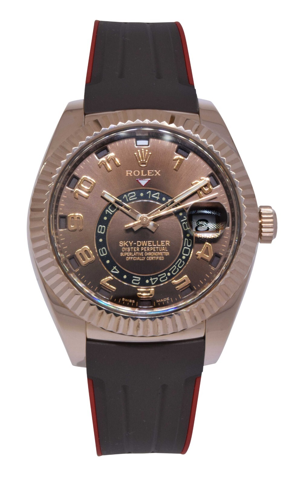 Rolex Sky-Dweller 18k Rose Gold Chocolate Dial GMT Mens 42mm Watch 326135