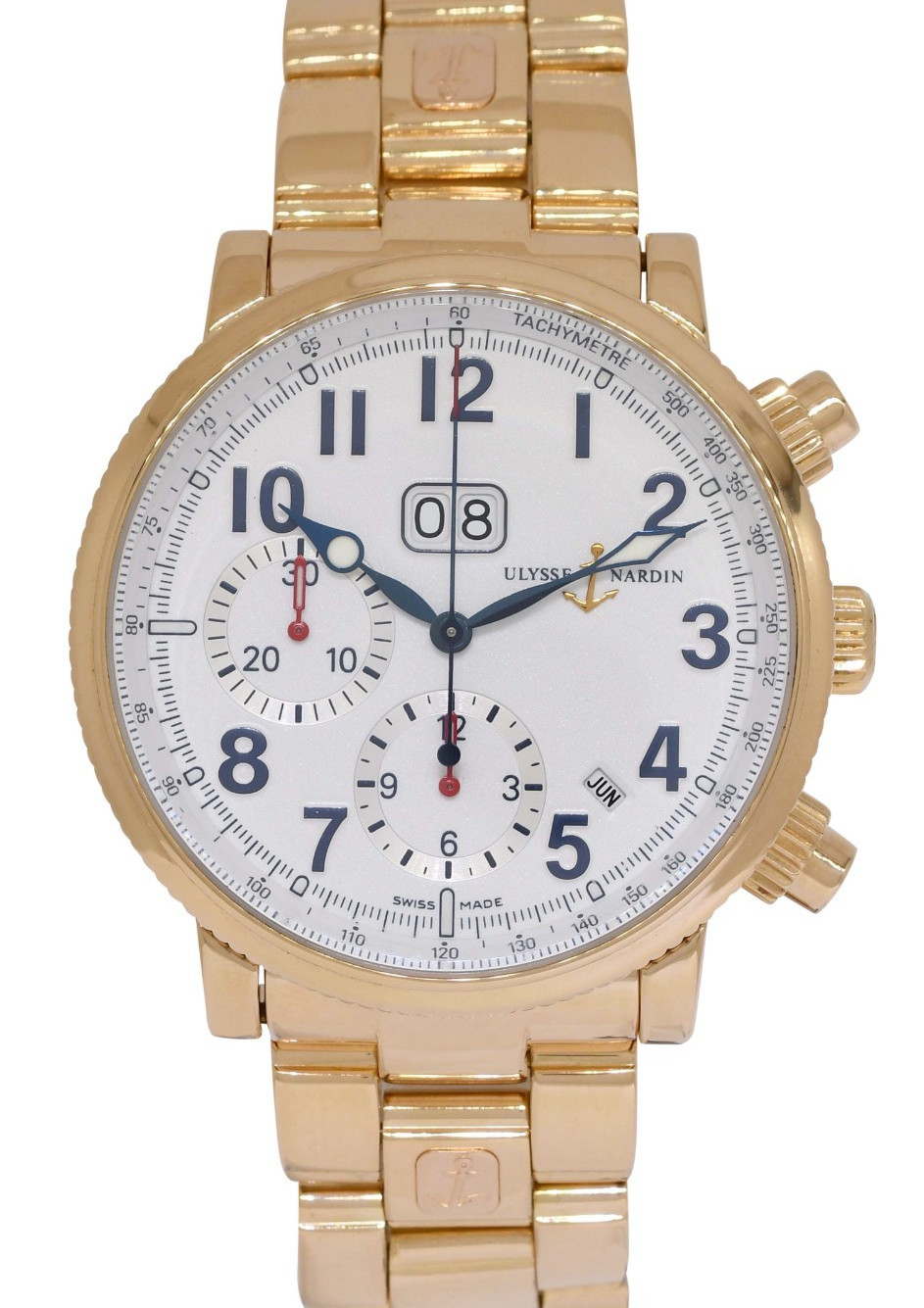 Ulysse Nardin Marine Annual Chronograph 18k Rose Gold 40mm Watch B/P 516-22