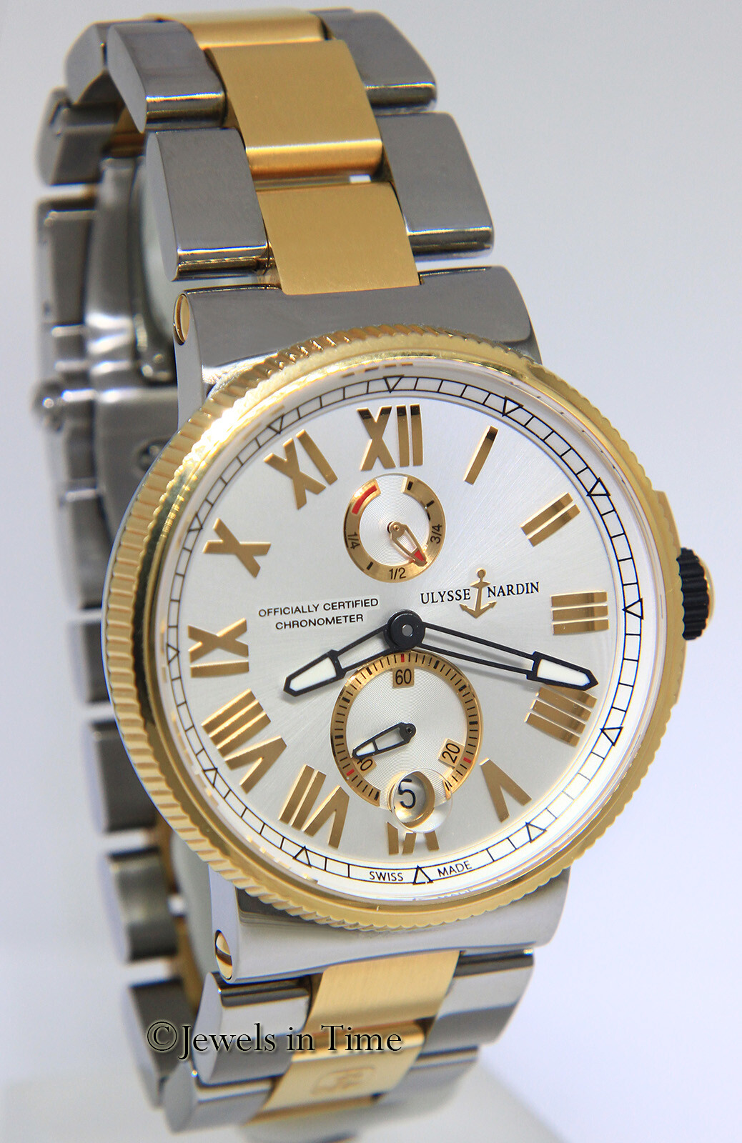 Ulysse Nardin Marine Chronometer 18k Rose Gold/Steel Mens 45mm Watch 1185-122