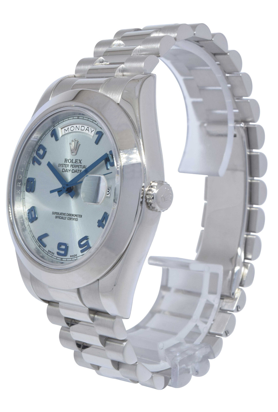 Rolex Day-Date II President Platinum Ice Blue Arabic 41mm Watch B/P  V 218206