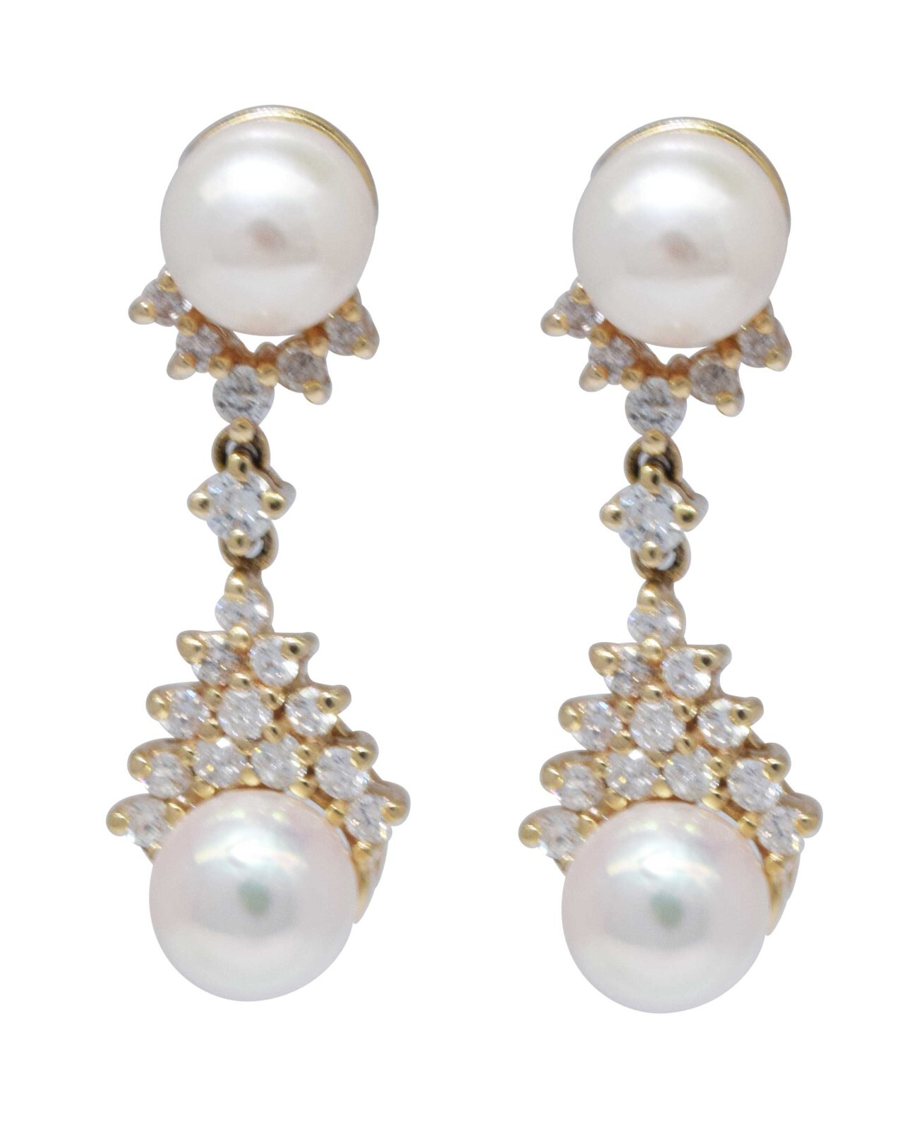 Ladies 14K Gold Cultured Pearl & Diamond Earrings