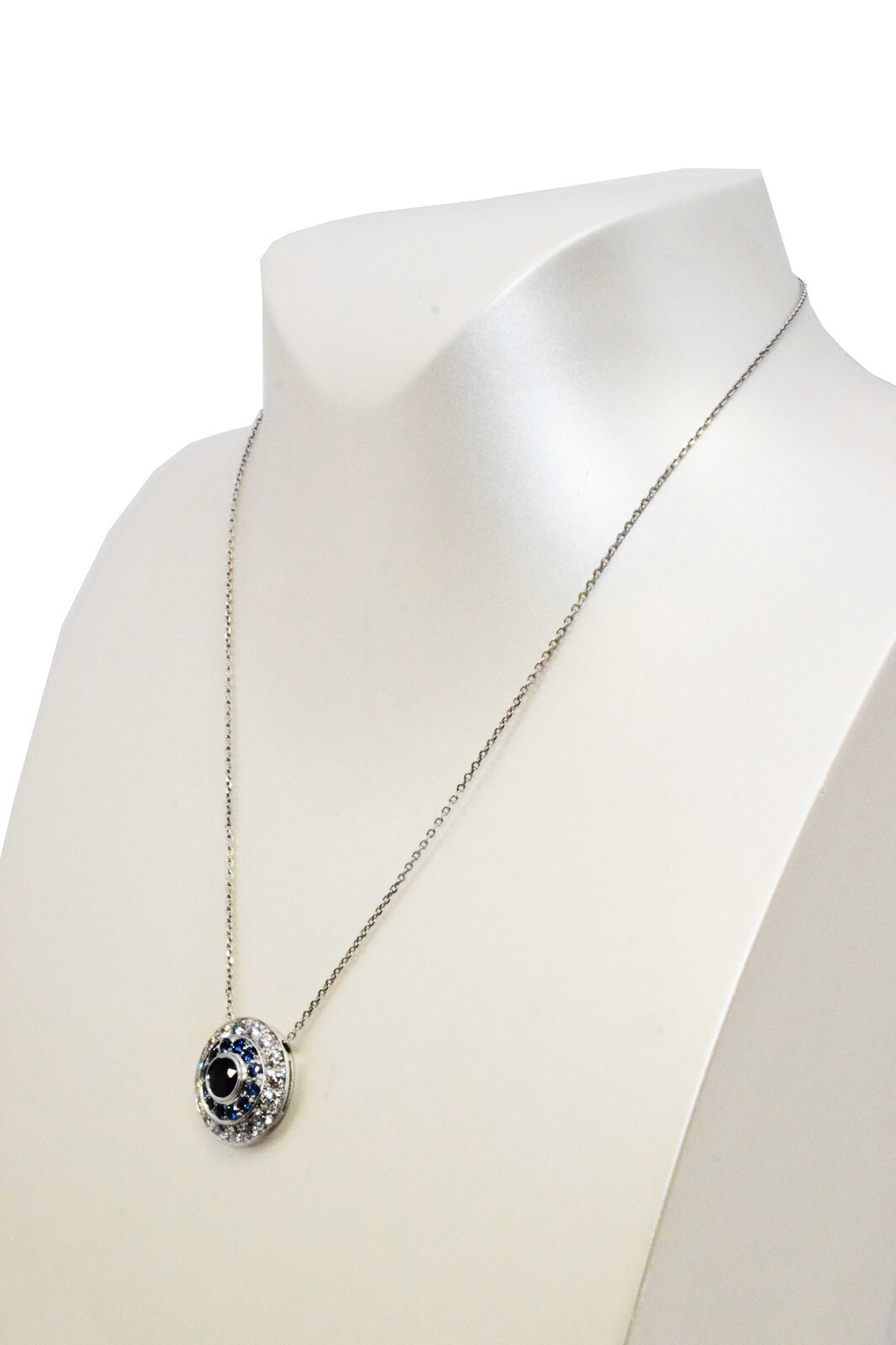 Ladies 14K White Gold Blue Sapphire and Diamond Halo 18'' Necklace 3.50 ct