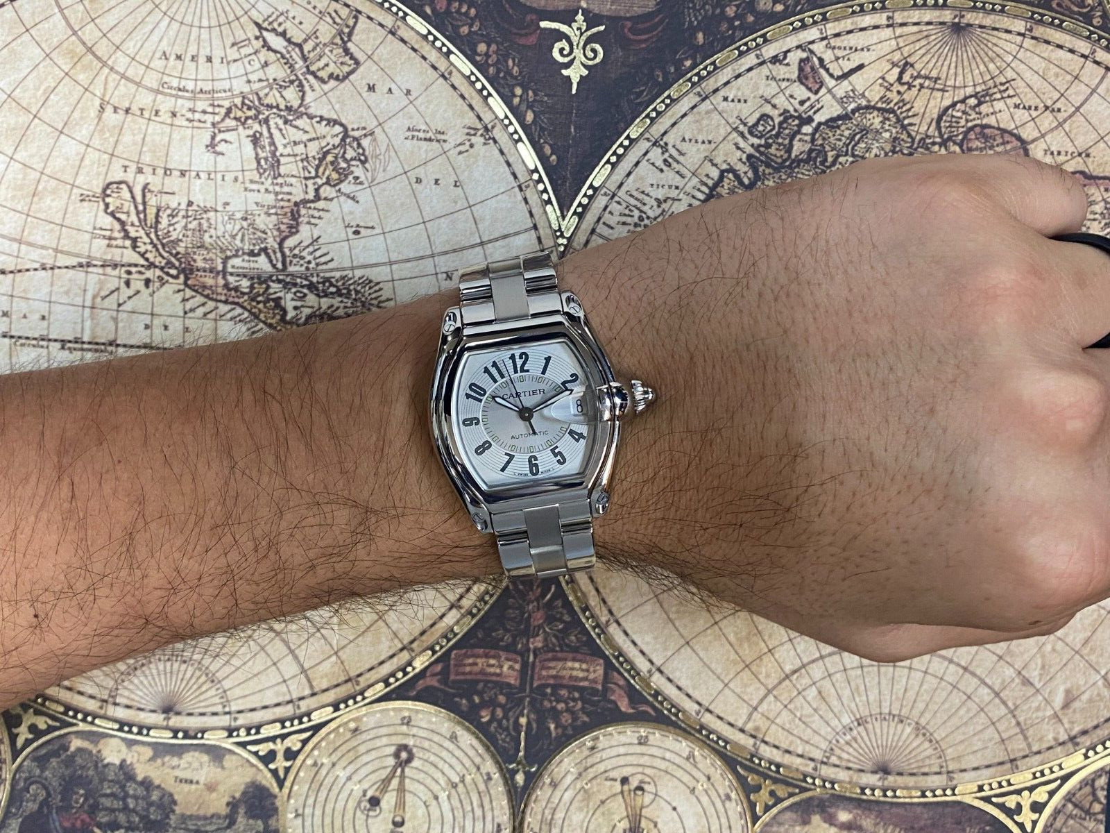 Cartier Roadster Stainless Steel Silver Arabic Dial Mens Automatic Watch 2510