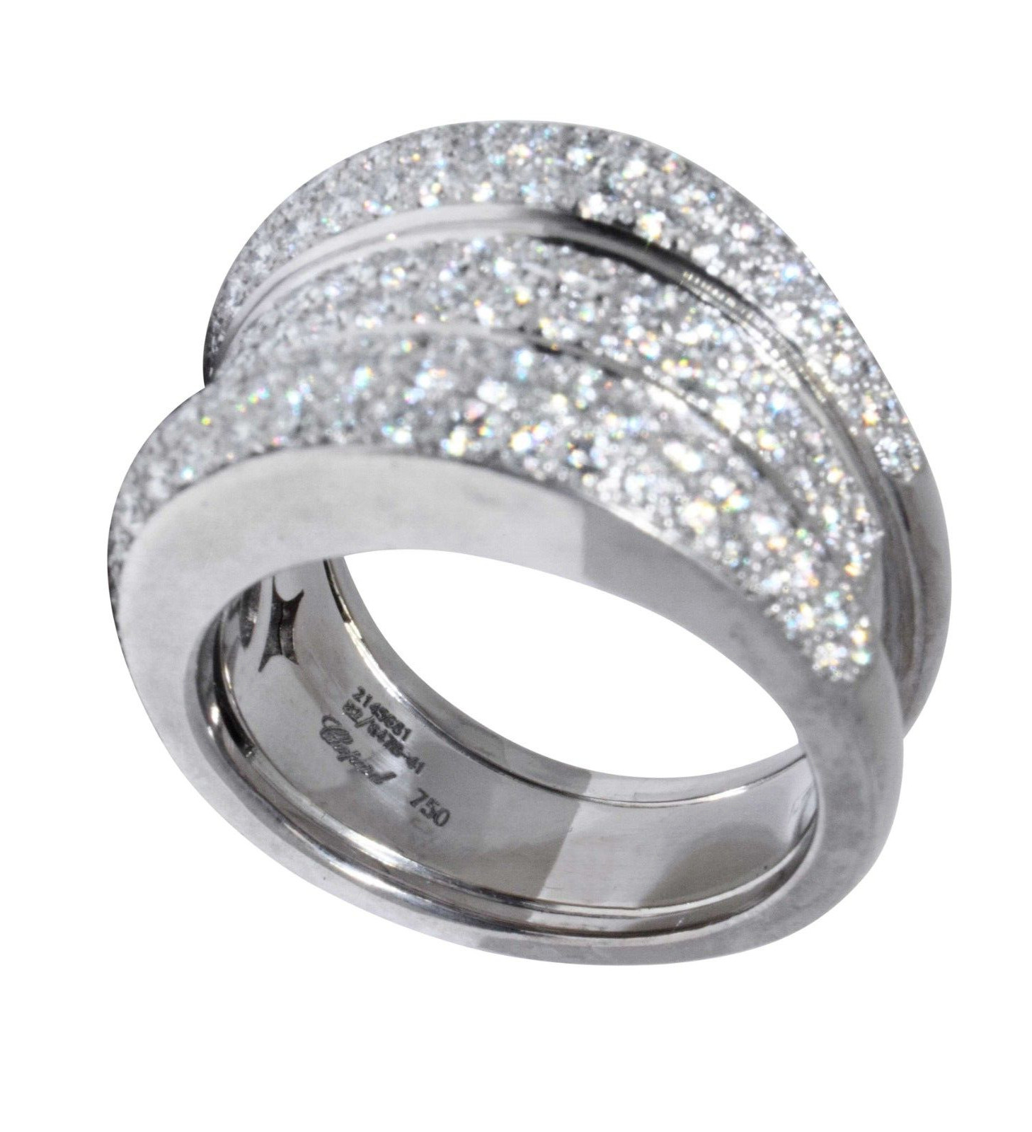 Chopard La Strada 18k White Gold Pave Diamond Ladies Ring Size 7 +Box 82/8478