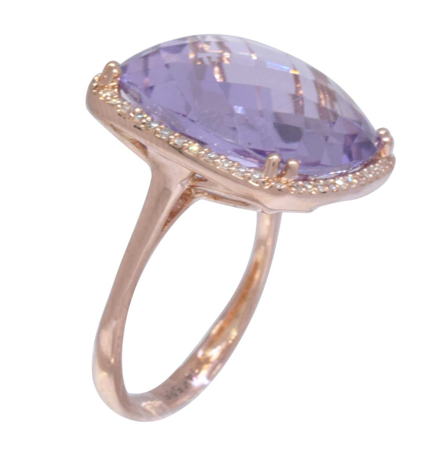 Amethyst & 0.26ct Diamond 14k Rose Gold Ladies Ring 6.5