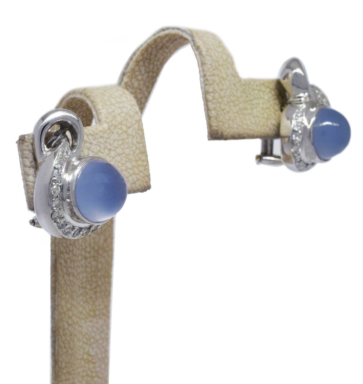 Ladies 14K White Gold Chalcedony & Diamond Earrings