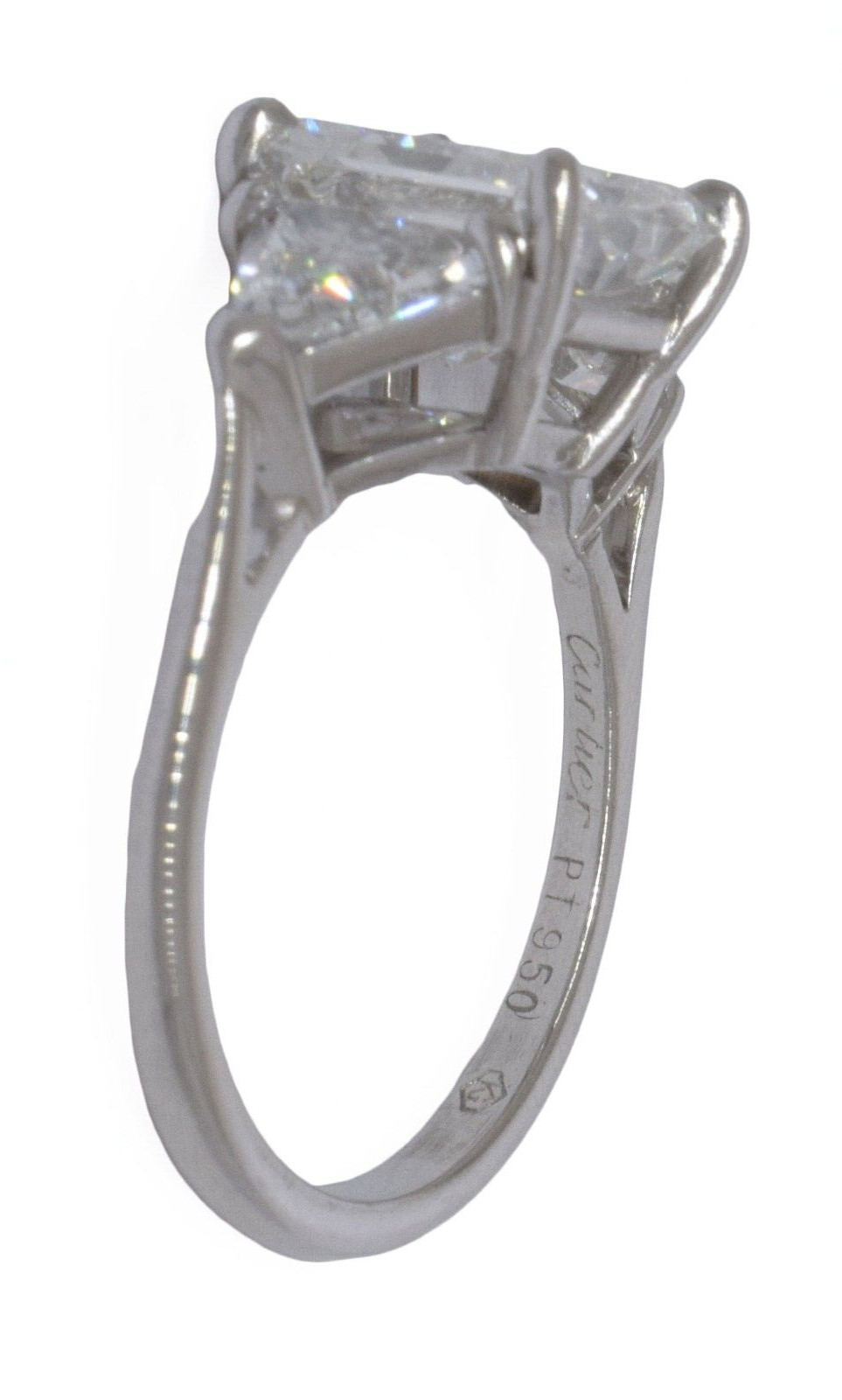 Cartier 3.40 ct Radiant-Cut Diamond Three-Stone Engagement Ring S. 6.5 +GIA