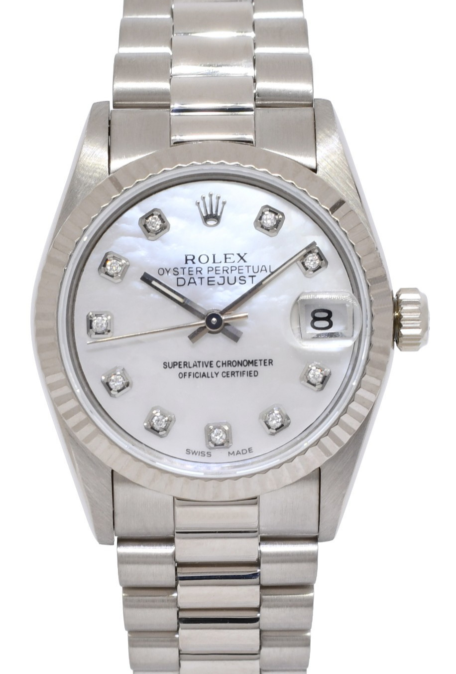 Rolex Datejust President 18k White Gold MOP Diamond Dial 31mm Watch L 68279