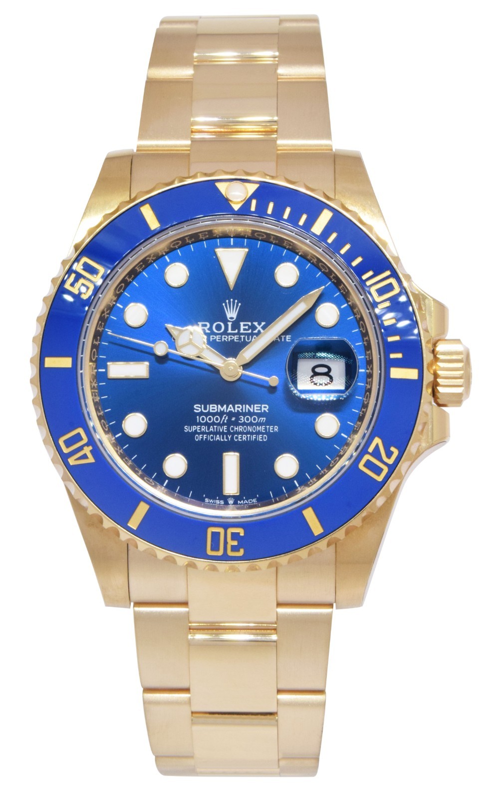 Rolex Submariner Date 18k Yellow Gold Blue Ceramic 41mm Watch 126618 LB