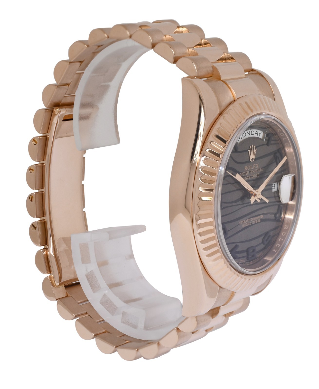 Rolex Day-Date II President 18k Rose Gold Bronze Wave Dial 41mm Watch V 218235