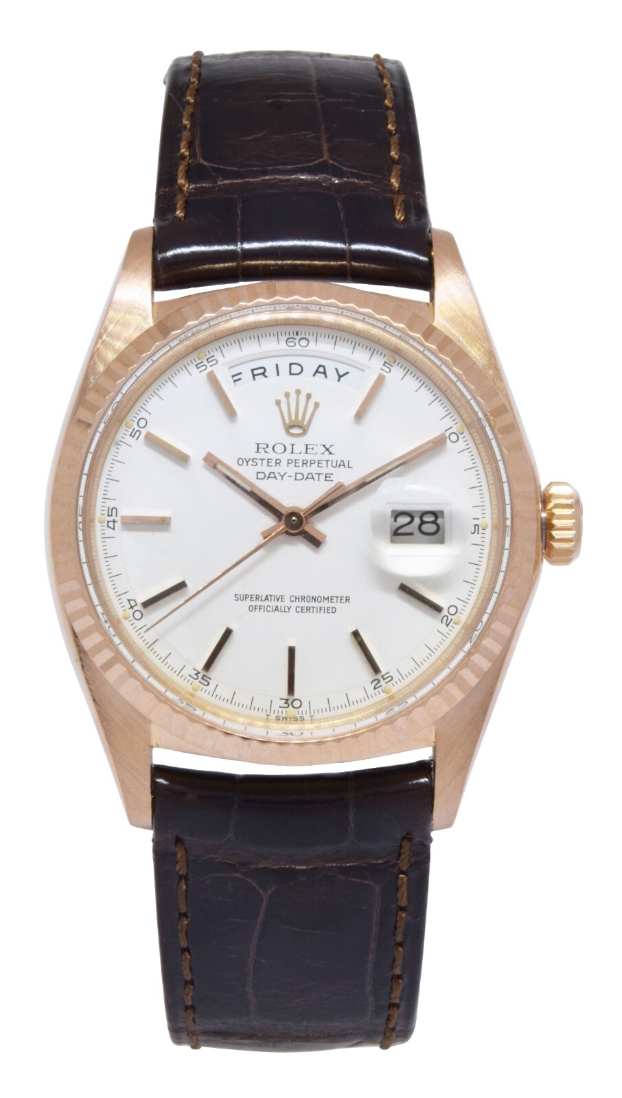 Rolex Day-Date Vintage 18k Rose Gold White Dial Mens 36mm Watch '71 1803